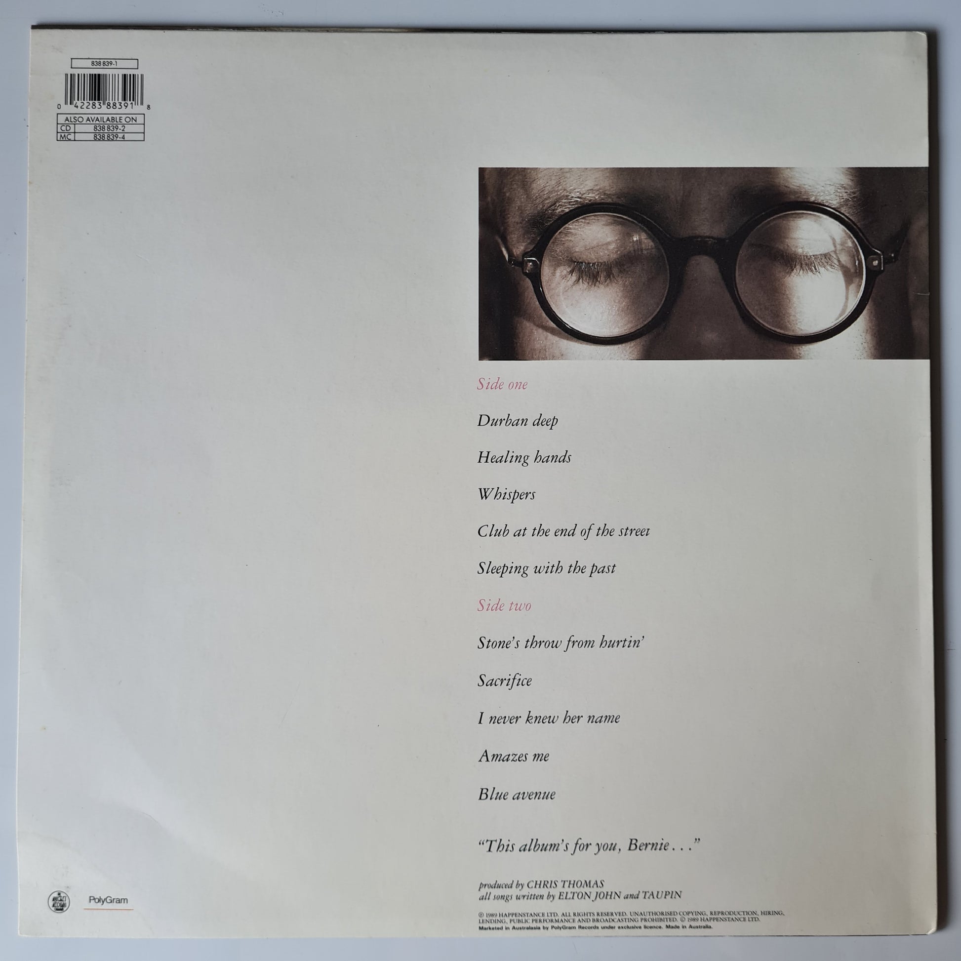 Elton John – Sleeping With The Past - 1989 - Vinyl Record LP (Excellent) - Sound Hound Records