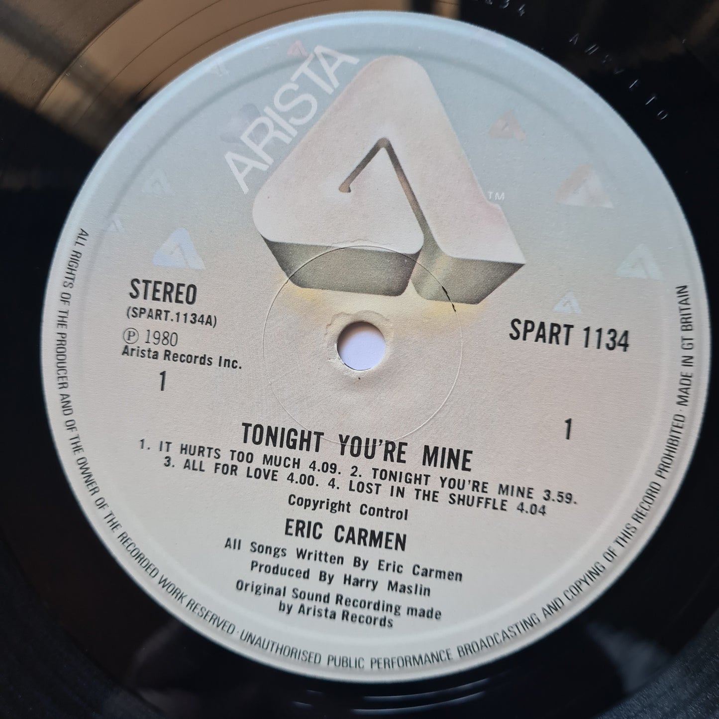 Eric Carmen – Tonight You're Mine - 1980 - Vinyl Record LP - Sound Hound Records