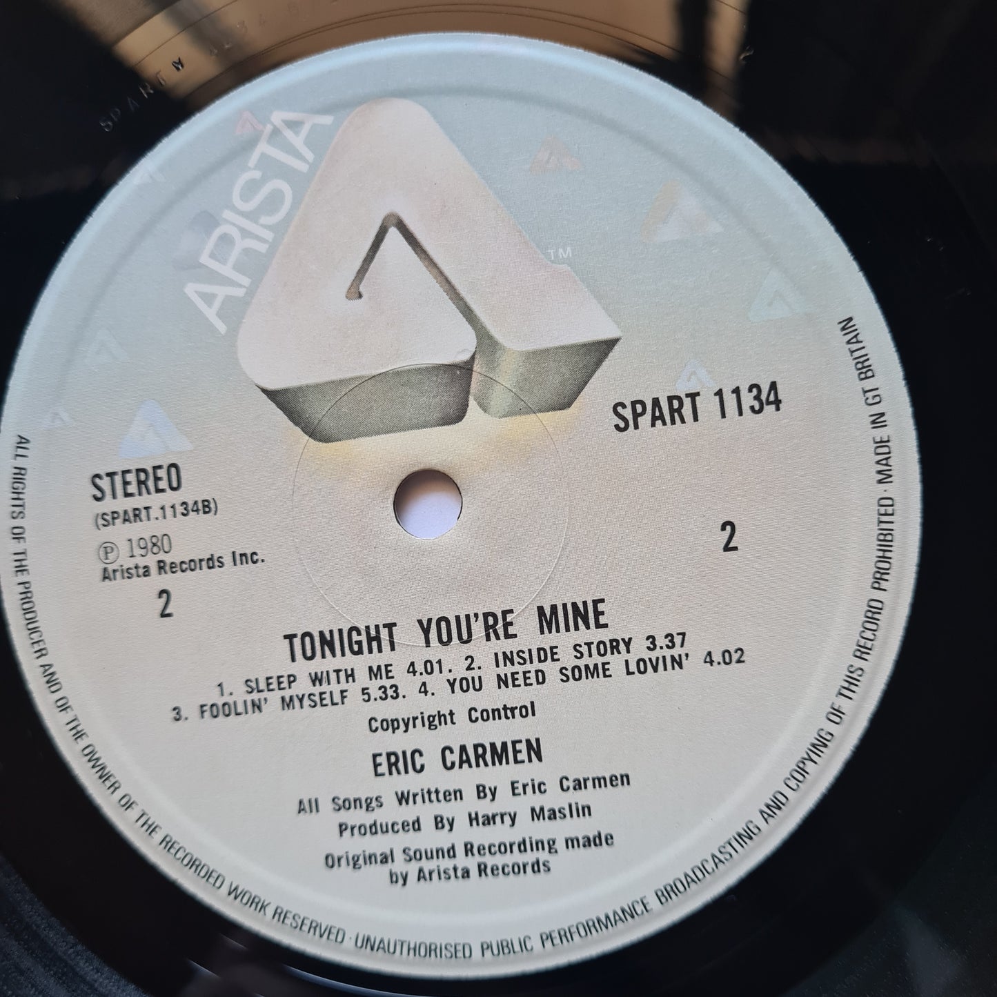 Eric Carmen – Tonight You're Mine - 1980 - Vinyl Record LP - Sound Hound Records
