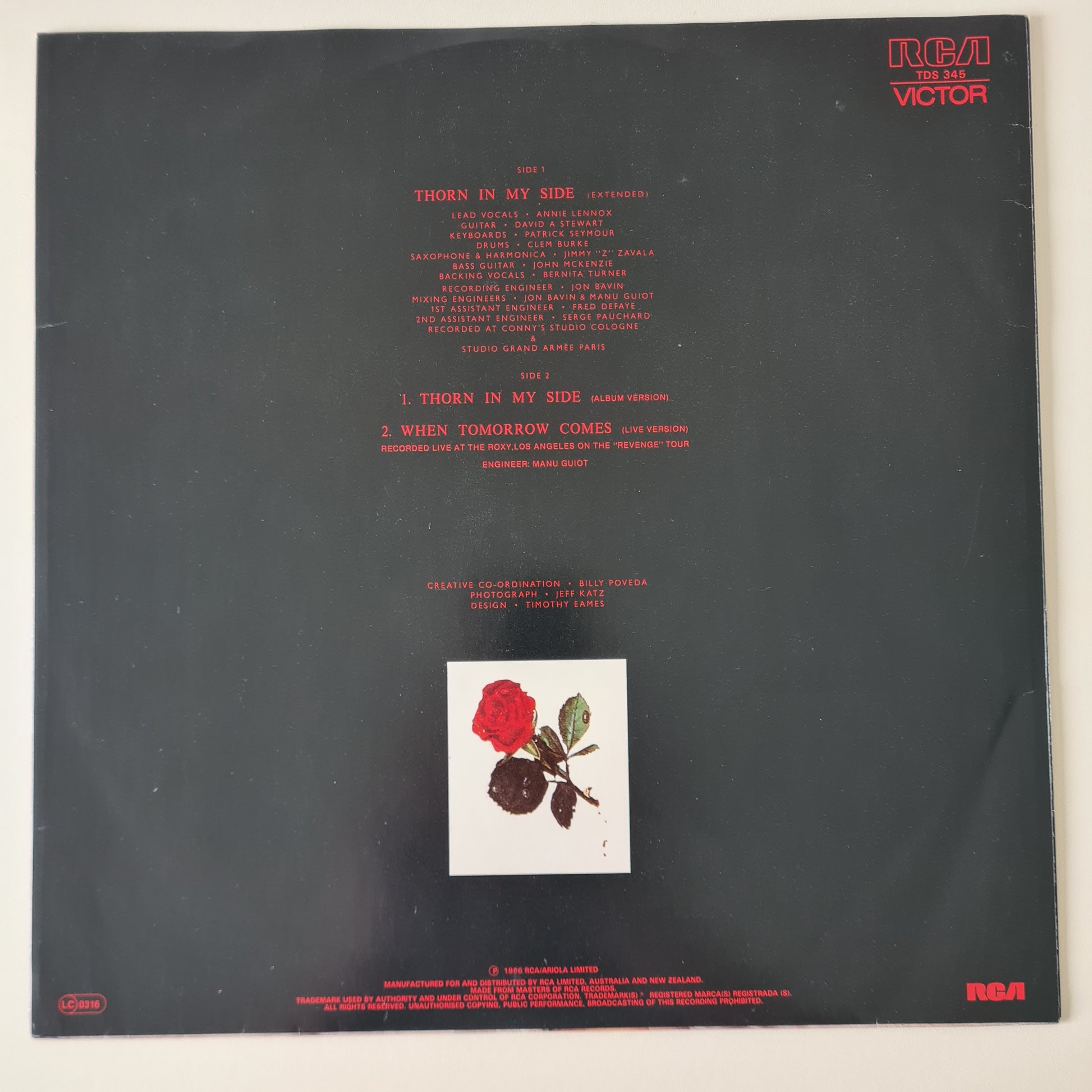 Eurythmics – Thorn In My Side (extended mix) - 1986 - Vinyl Record 12" Maxi Single - Sound Hound Records
