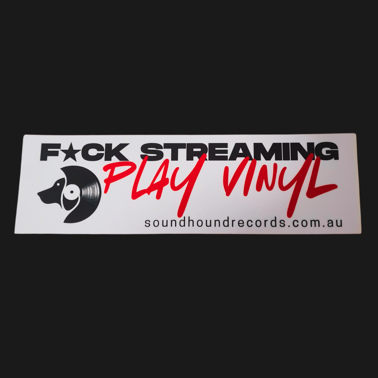 F*CK STREAMING PLAY VINYL - 6cm x 20cm Glossy Bumper Sticker - Free Shipping! - Sound Hound Records