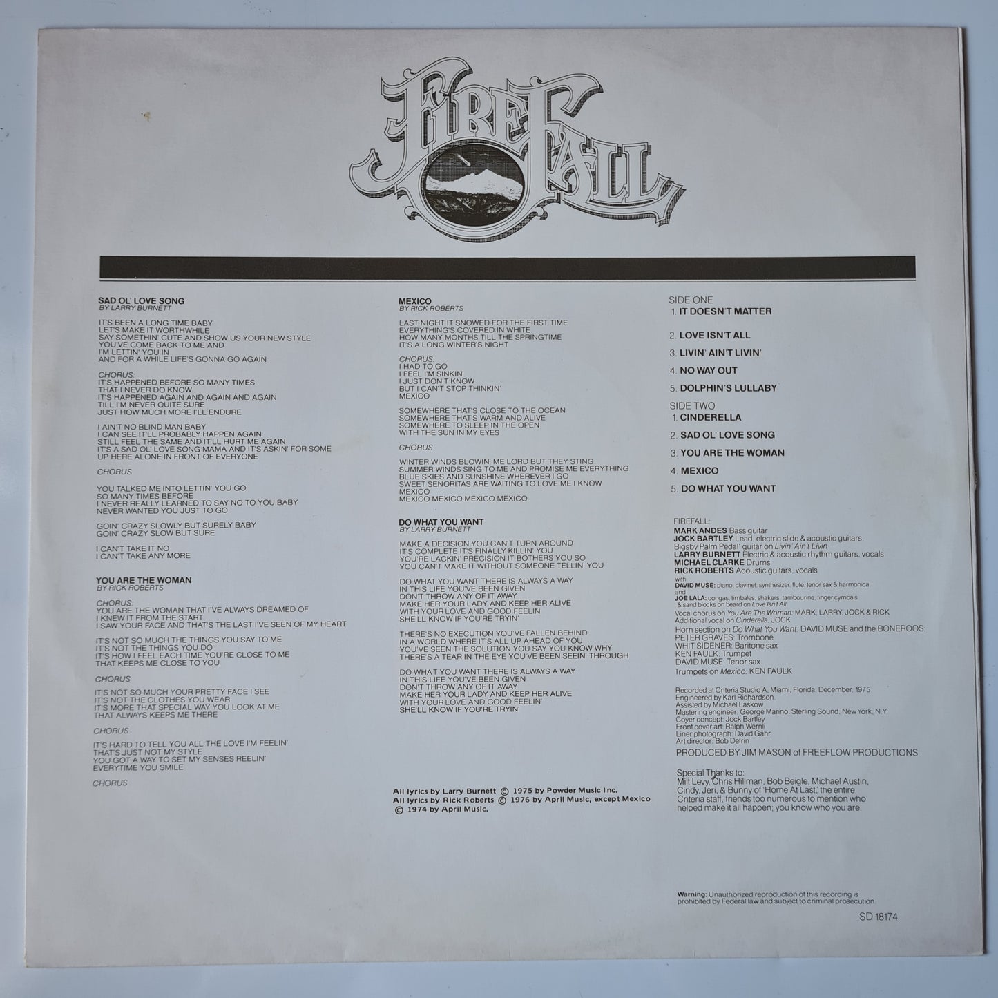 Firefall – Firefall - 1976 - Vinyl Record LP - Sound Hound Records