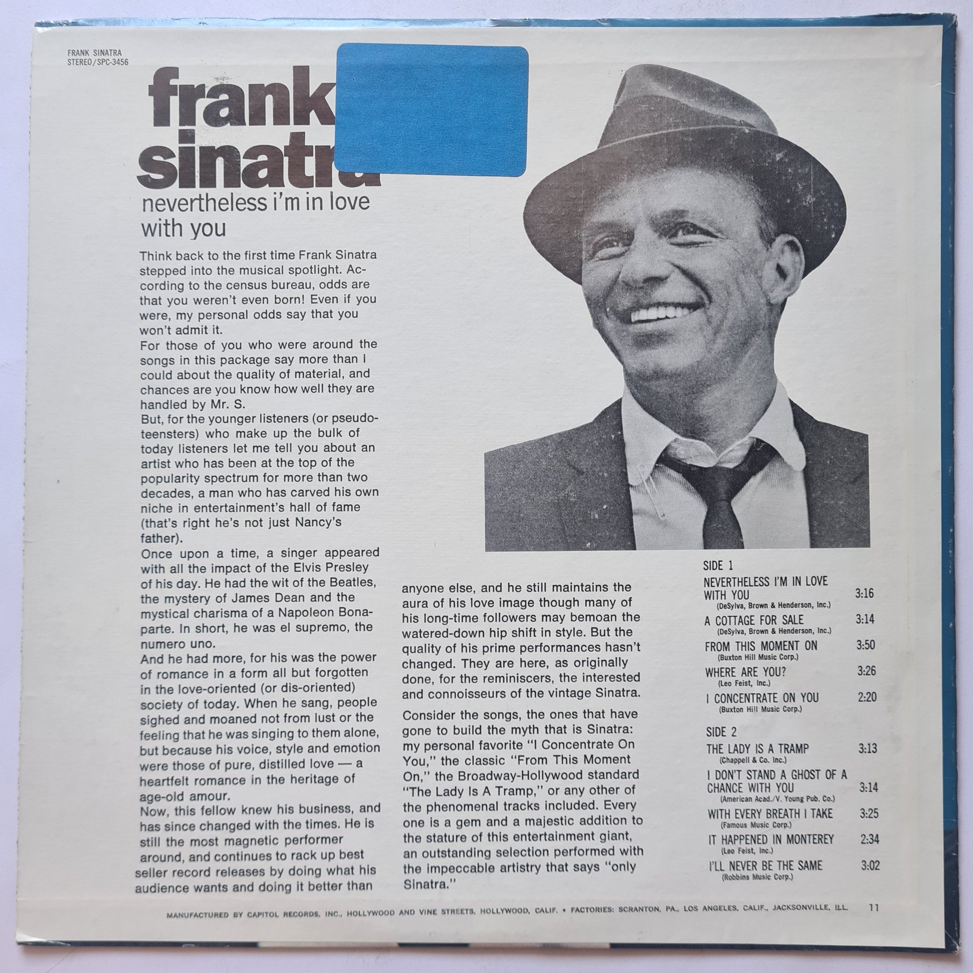 Frank Sinatra - Nevertheless I'm In Love With You -1968 - Vinyl Record LP - Sound Hound Records
