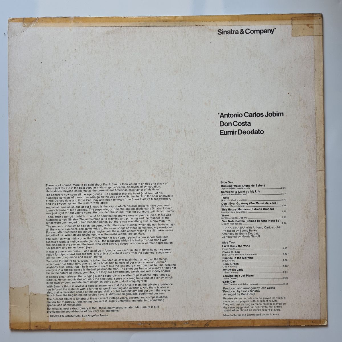 Frank Sinatra & Antonio Carlos Jobim – Sinatra & Company - 1971 - Vinyl Record LP 🇧🇷