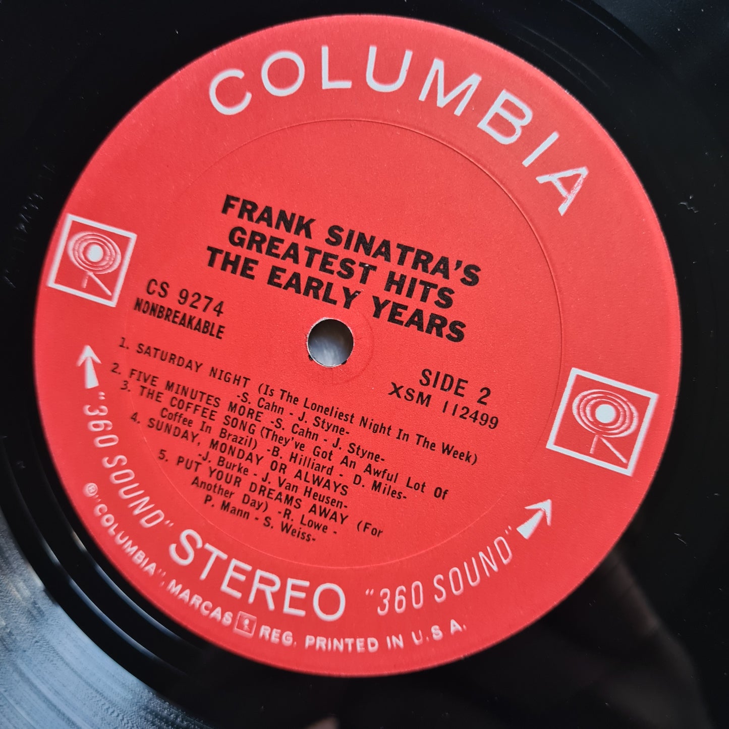 Frank Sinatra –  Frank Sinatra's Greatest Hits The Early Years - 1966 - Vinyl Record LP - Sound Hound Records