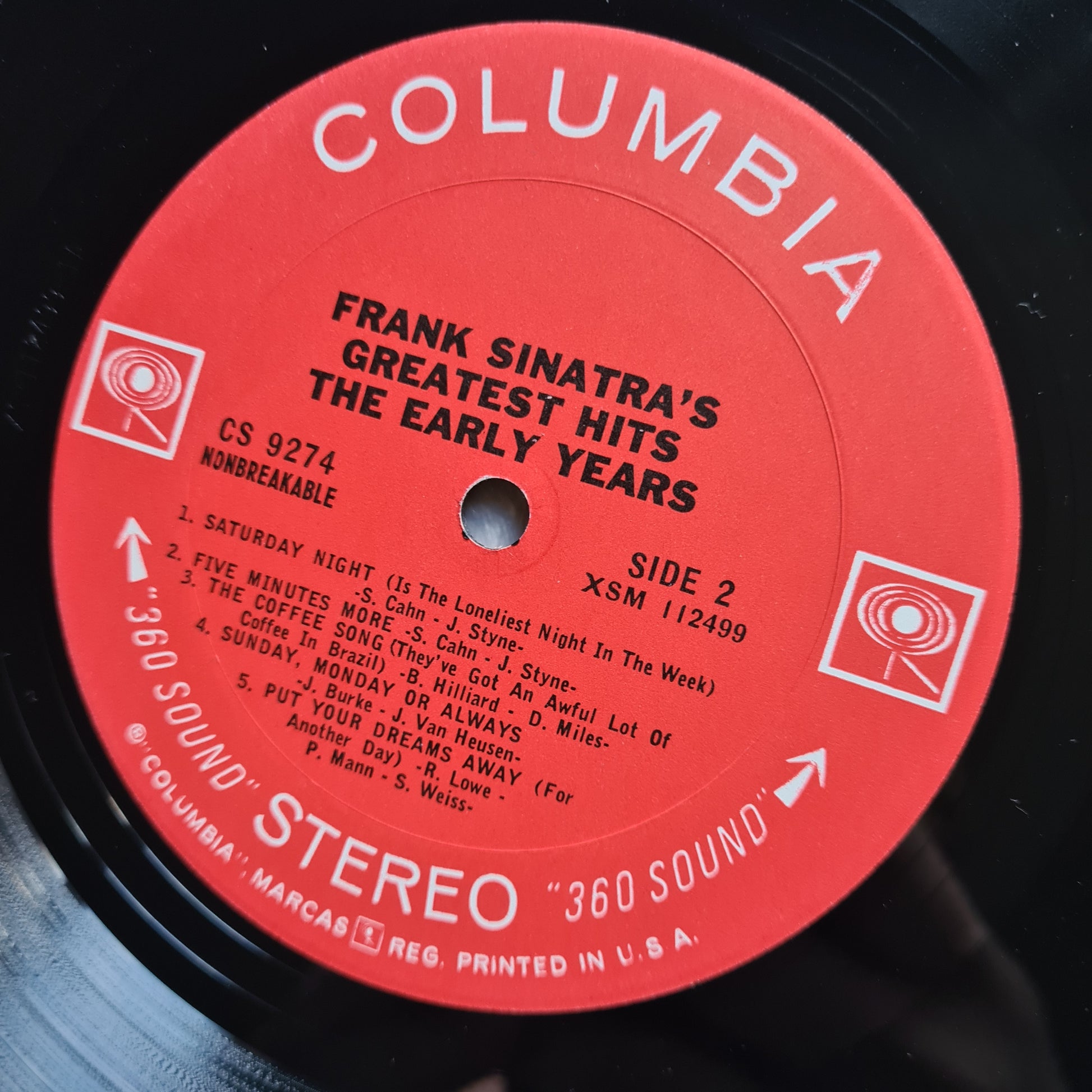 Frank Sinatra –  Frank Sinatra's Greatest Hits The Early Years - 1966 - Vinyl Record LP - Sound Hound Records