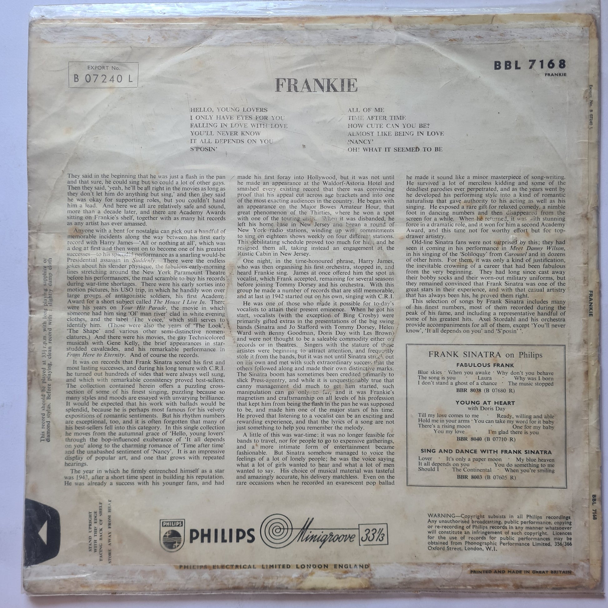Frank Sinatra – Frankie - 1957 - Vinyl Record LP - Sound Hound Records