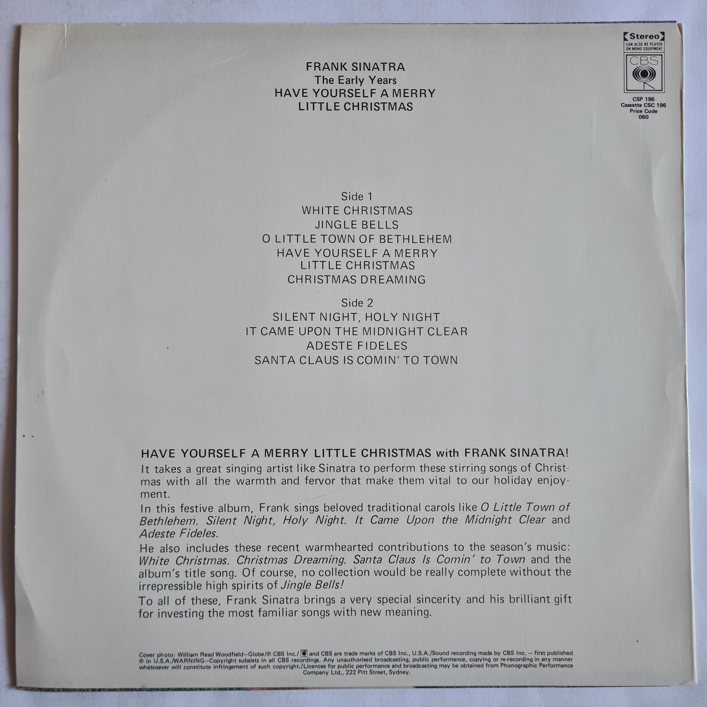 Frank Sinatra – Have Yourself A Merry Little Christmas - 1948 (1970's Australian Pressing) - Vinyl Record LP - Sound Hound Records