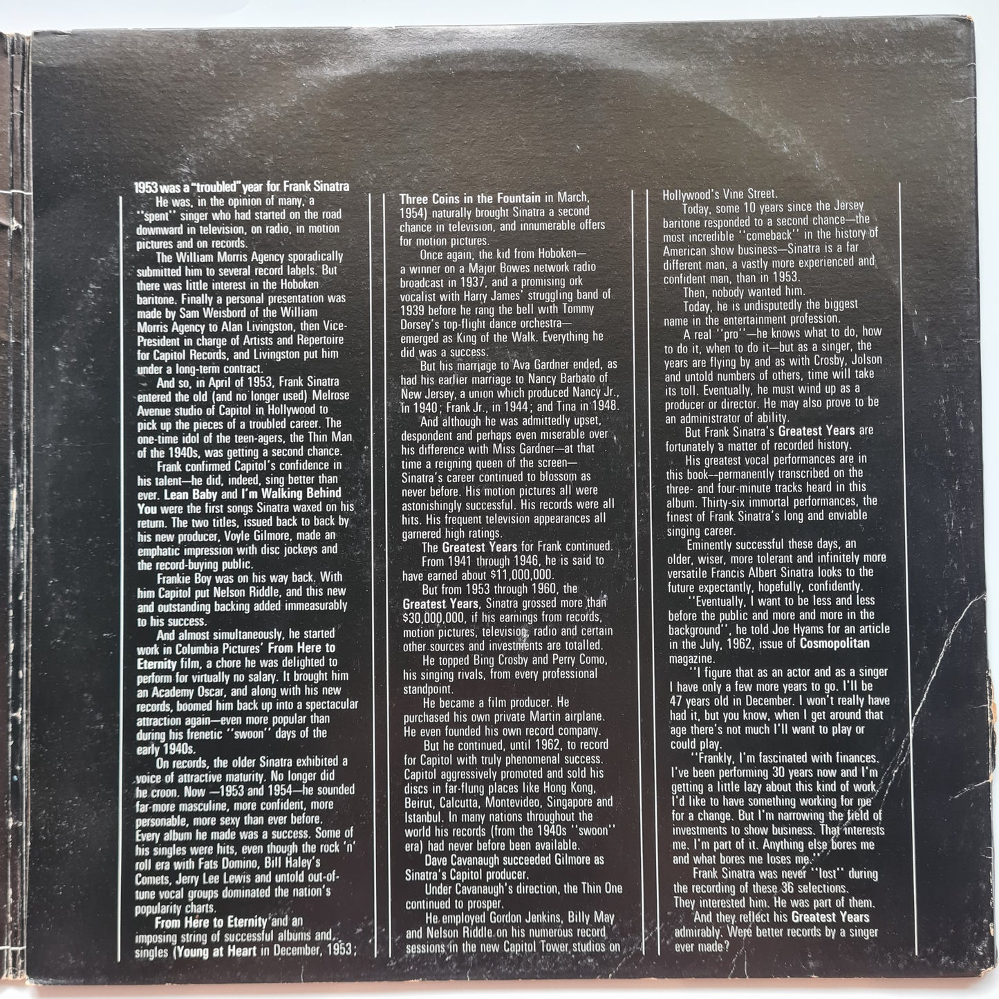 Frank Sinatra – His Greatest Years - 1962 - Vinyl Record 3LP - Sound Hound Records