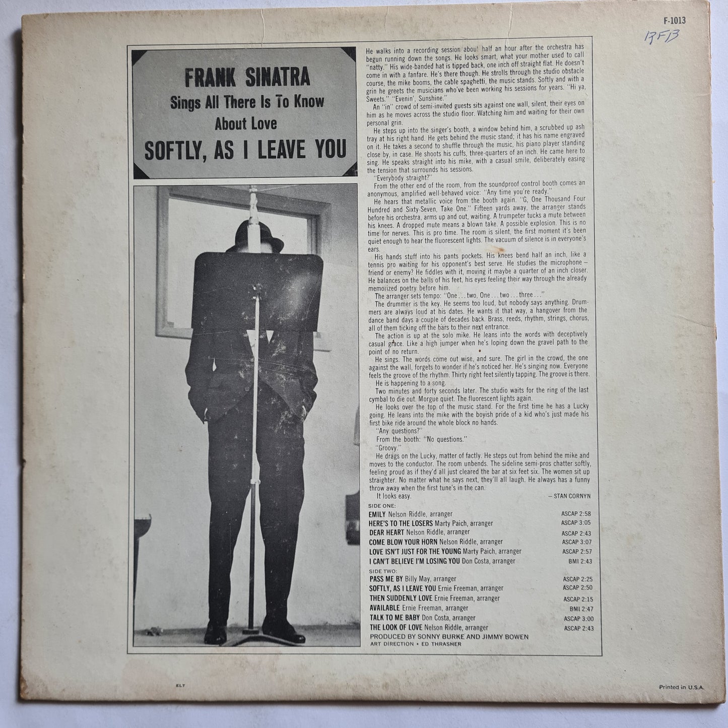 Frank Sinatra – Softly, As I Leave You (MONO) - 1964 - Vinyl Record LP - Sound Hound Records