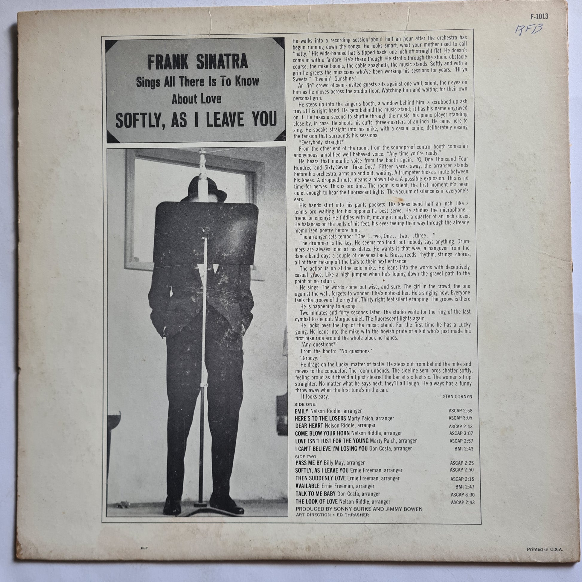 Frank Sinatra – Softly, As I Leave You (MONO) - 1964 - Vinyl Record LP - Sound Hound Records