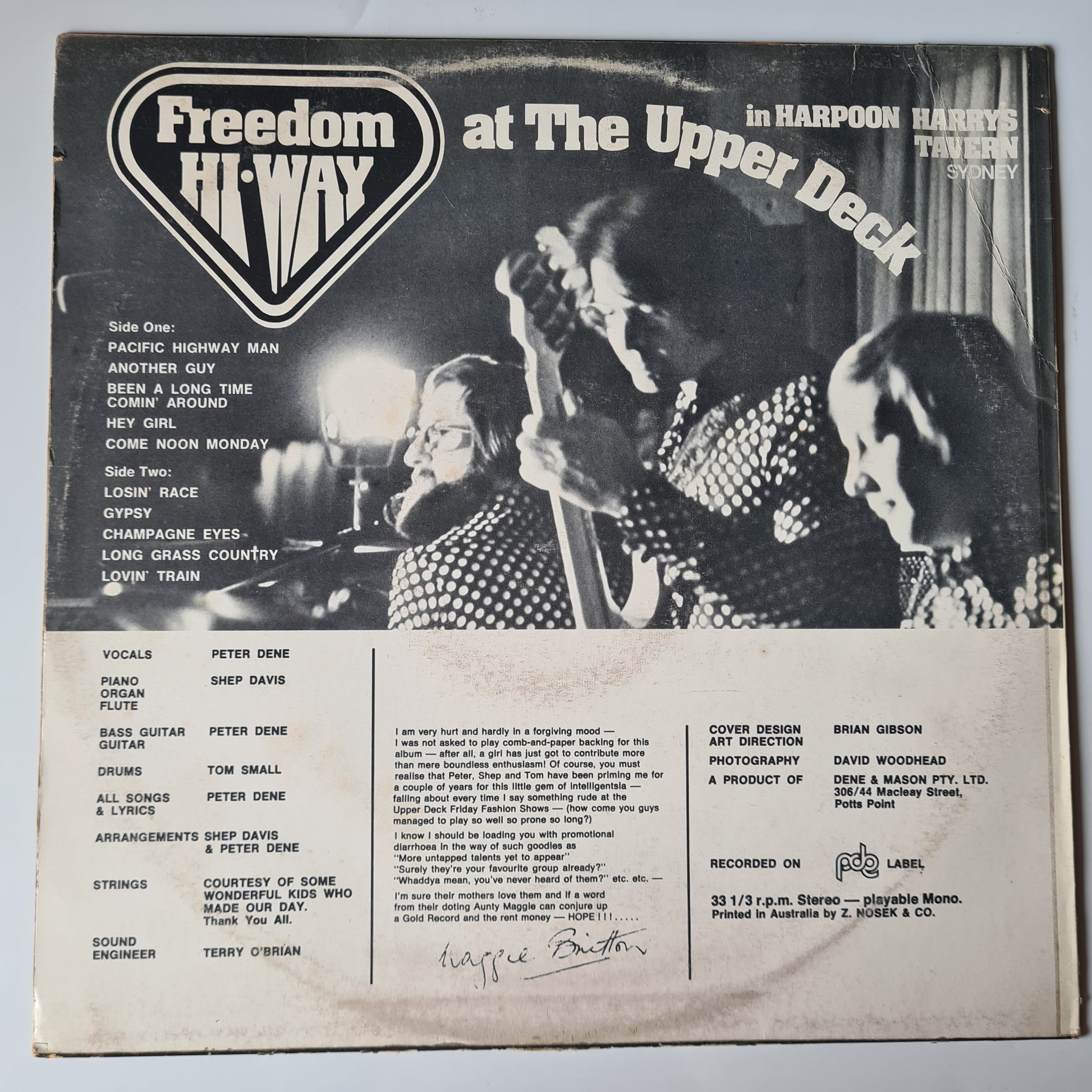 Freedom Hi-Way – At The Upper Deck: In Harpoon Harry's Tavern Sydney - 1973 - Vinyl Record LP - Sound Hound Records