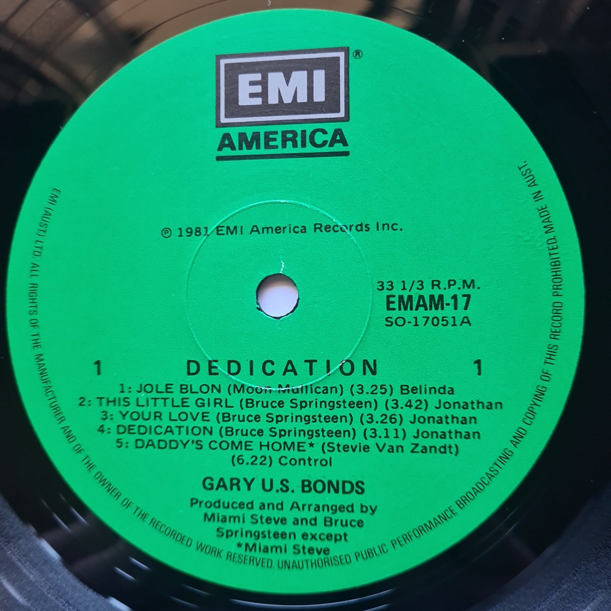 Gary U.S Bonds (Springsteen)  – Dedication - 1981 - Vinyl Record LP - Sound Hound Records