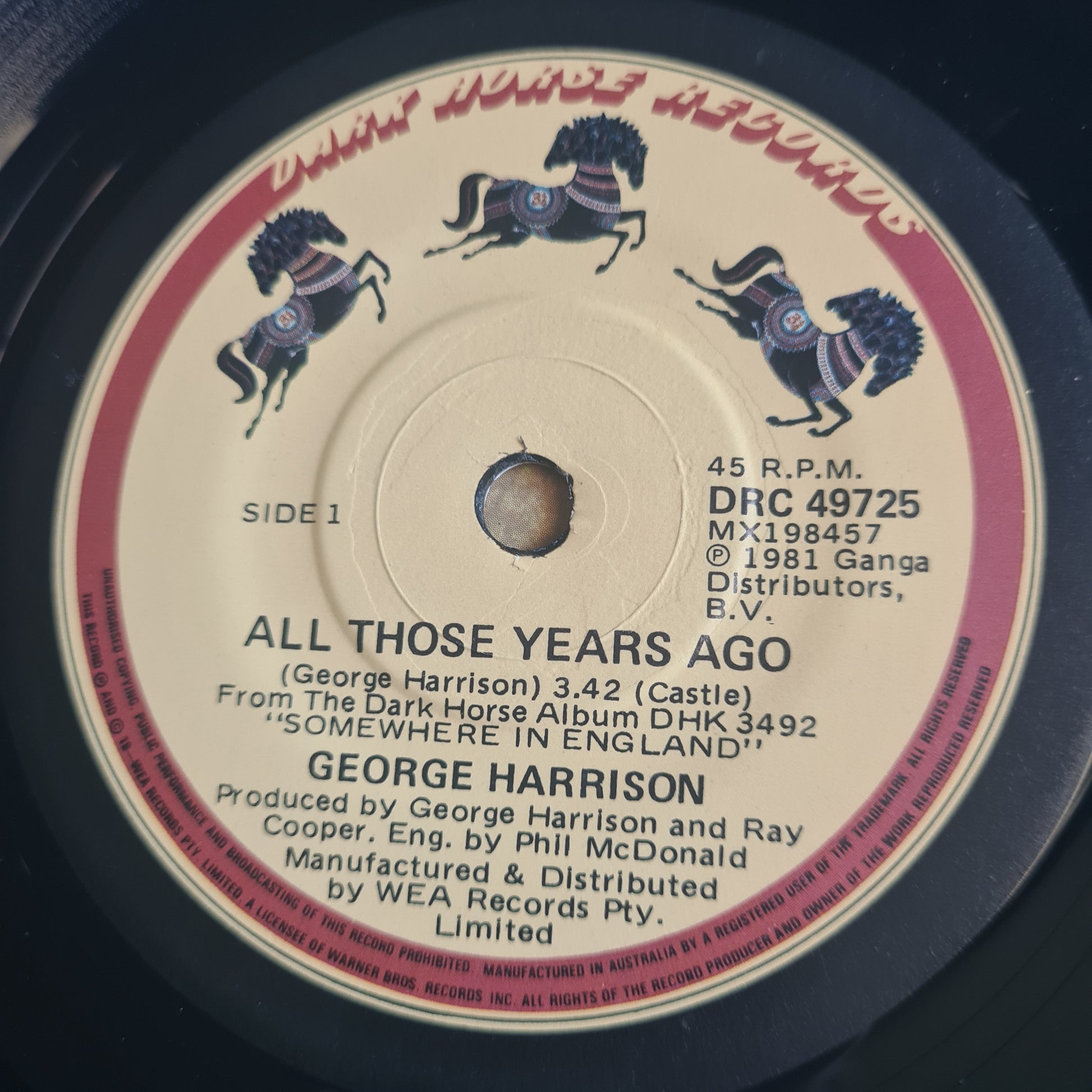 George Harrison – All Those Years Ago - 1981 - Vinyl Record 7" Single - 45 RPM - Sound Hound Records