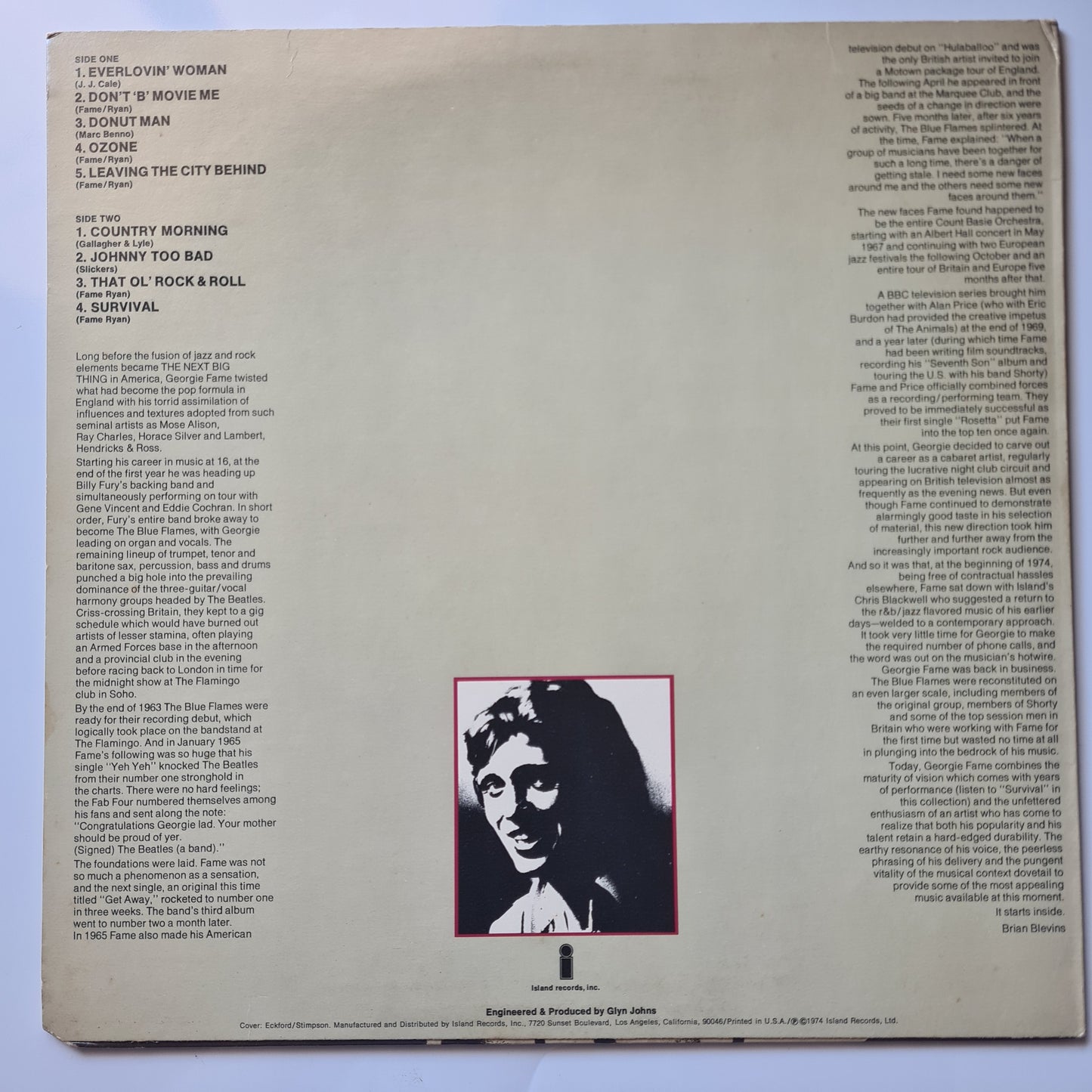 Georgie Fame – Georgie Fame - 1974 - Vinyl Record LP - Sound Hound Records