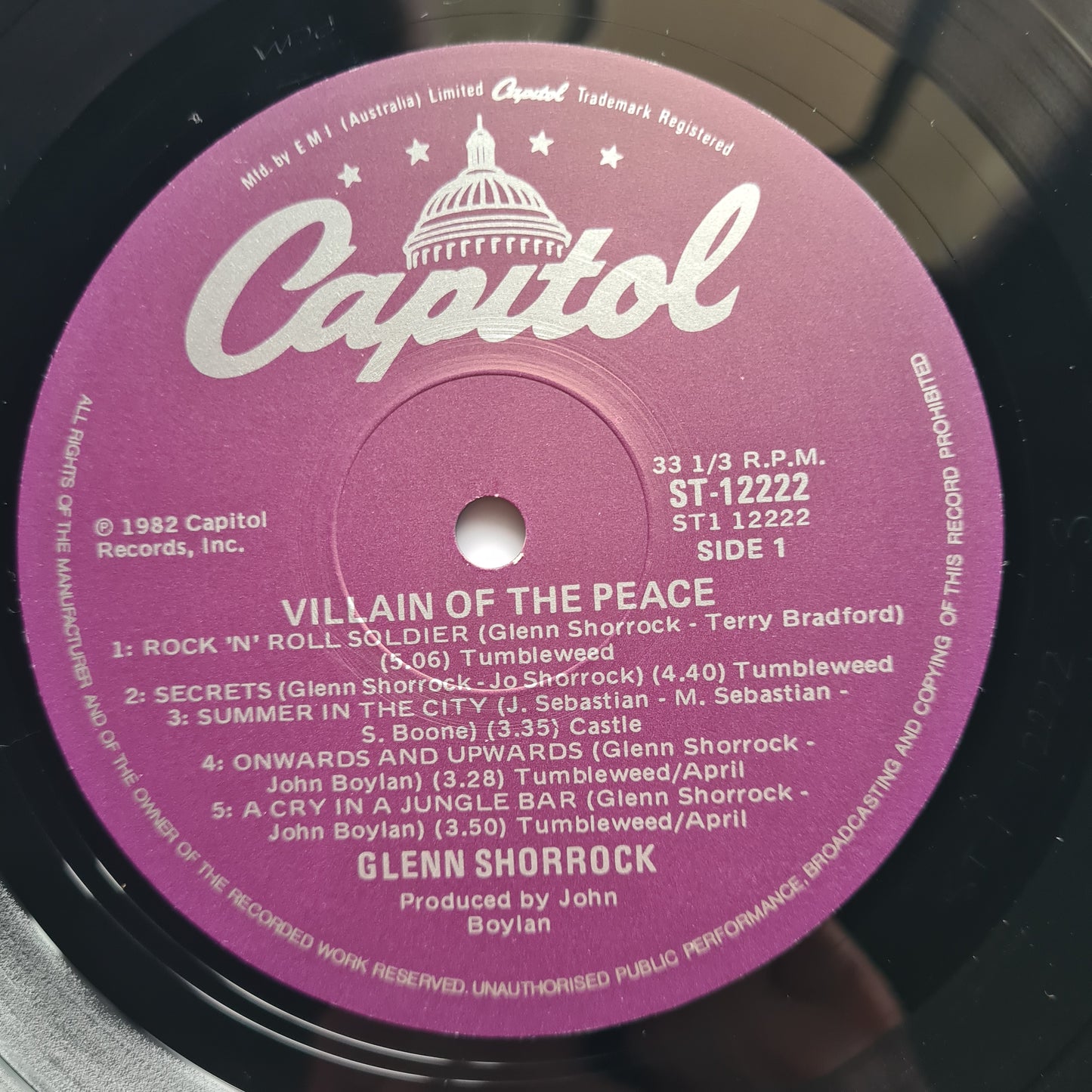 Glenn Shorrock (Little River Band) – Villain Of The Peace - 1982 - Vinyl Record LP - Sound Hound Records
