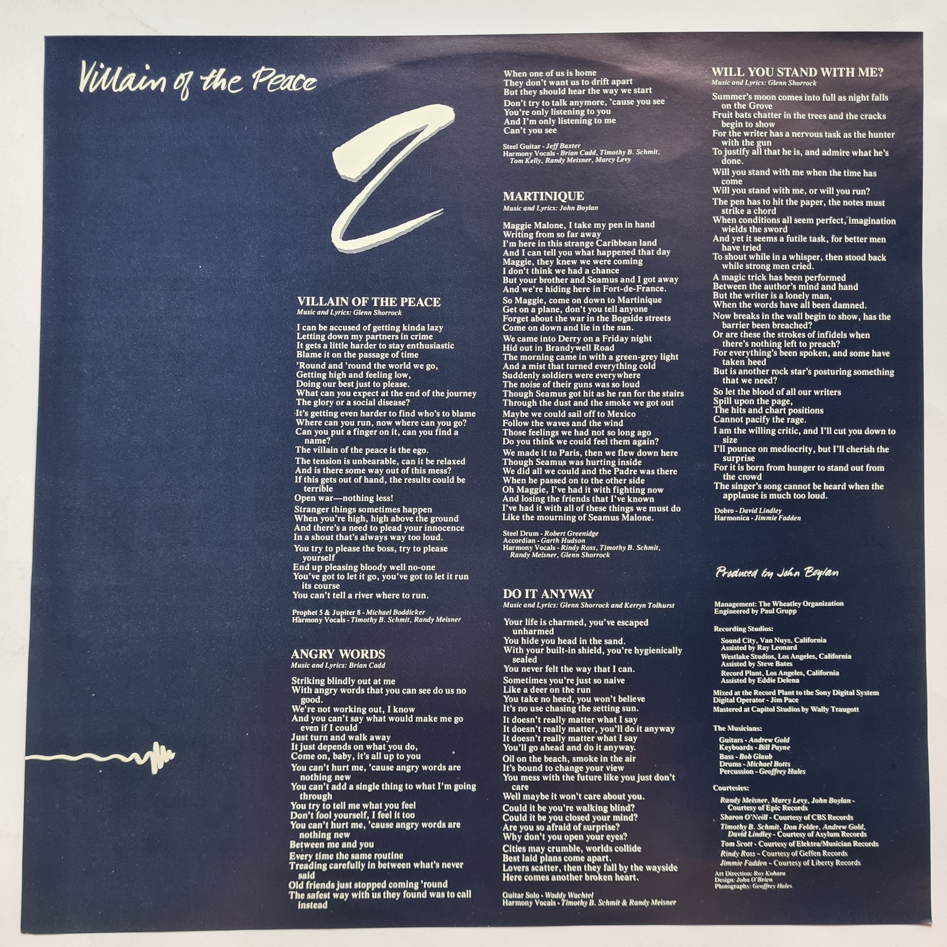 Glenn Shorrock (Little River Band) – Villain Of The Peace - 1982 - Vinyl Record LP - Sound Hound Records
