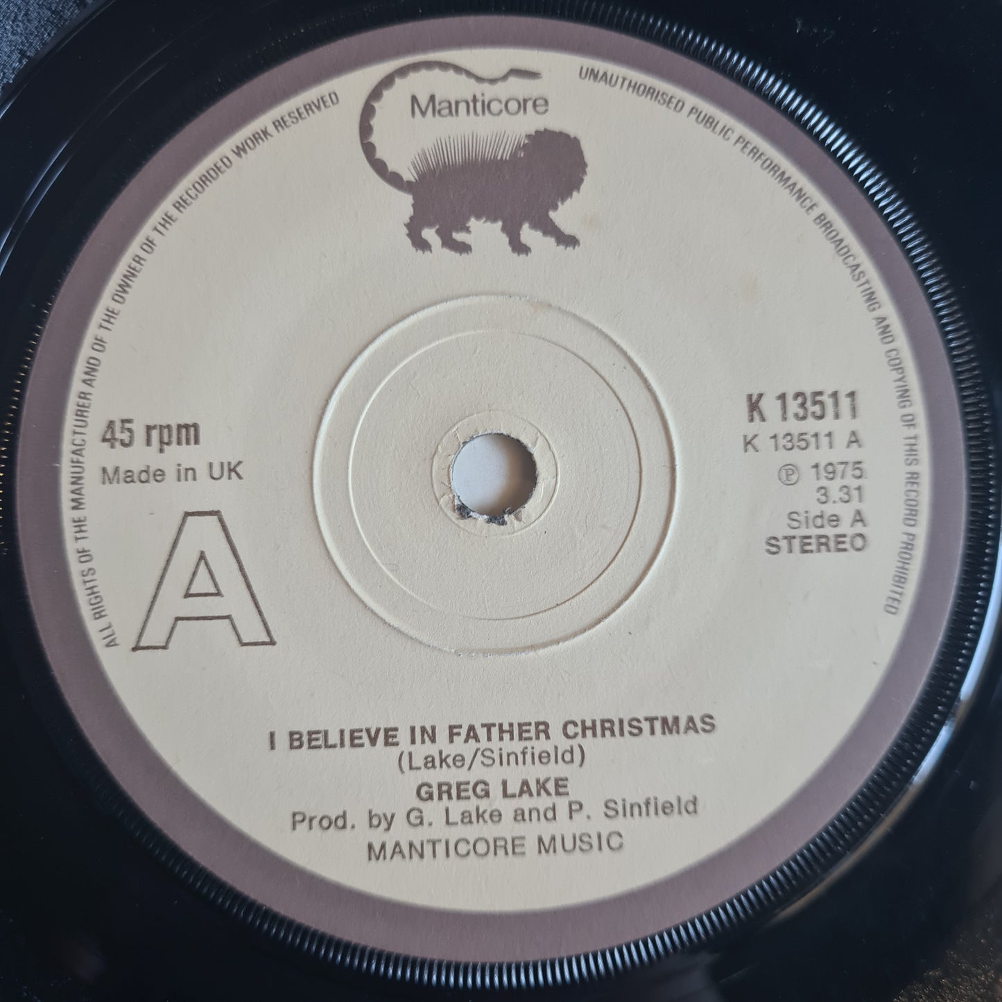 Greg Lake – I Believe In Father Christmas - 1975 - Vinyl Record 7" Single - Sound Hound Records