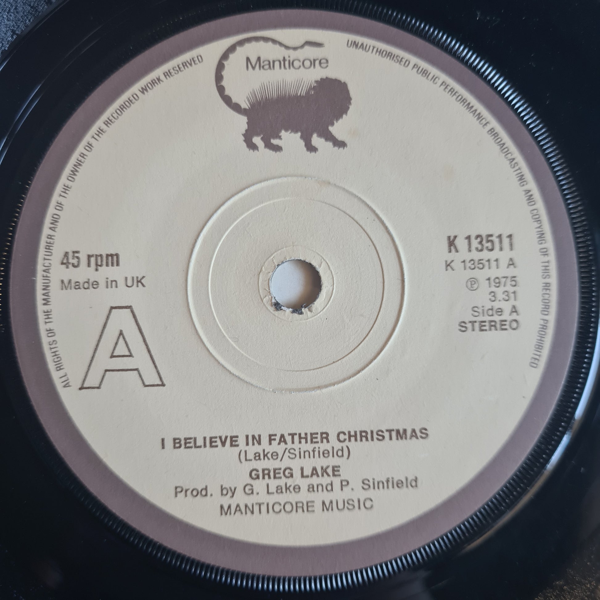 Greg Lake – I Believe In Father Christmas - 1975 - Vinyl Record 7" Single - Sound Hound Records