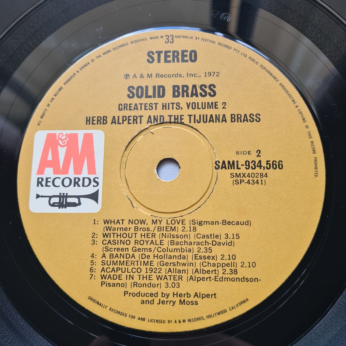 Herb Alpert & The Tijuana Brass – Solid Brass: Herb Alpert's Greatest Hits Vol. 2 - 1972 - Vinyl Record LP
