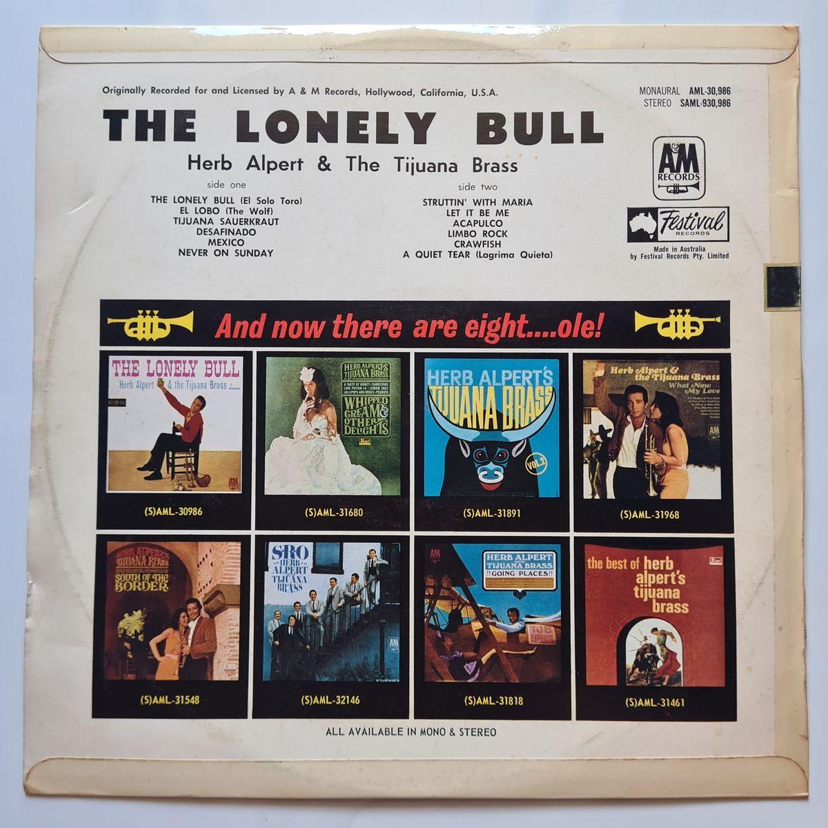 Herb Alpert & The Tijuana Brass – The Lonely Bull - 1963 (1967 Australian Reissue) - Vinyl Record LP