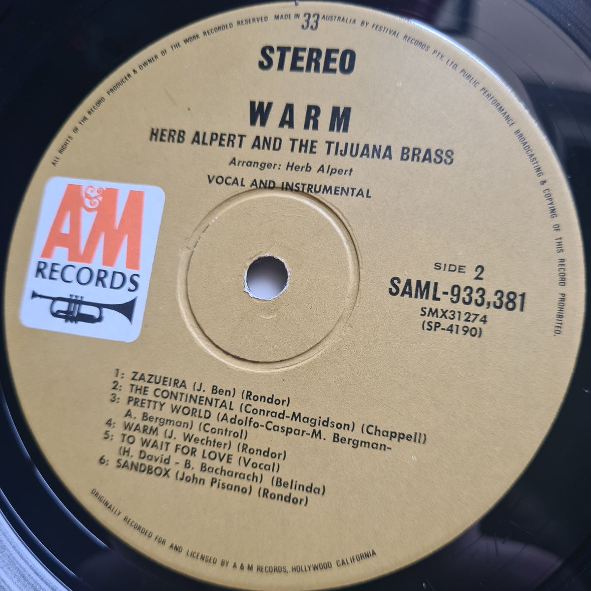 Herb Alpert & The Tijuana Brass – Warm - 1969 - Vinyl Record LP