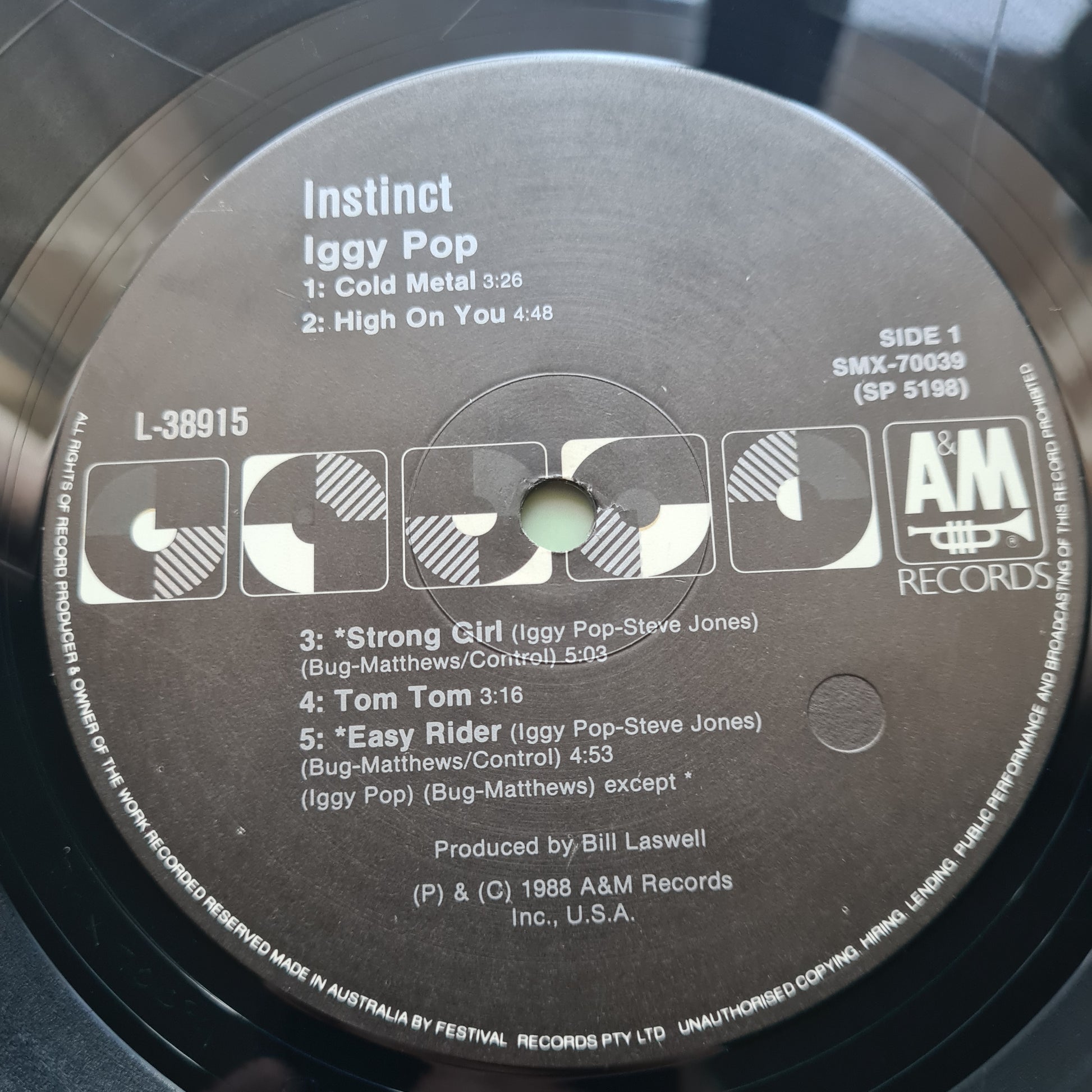 Iggy Pop – Instinct - 1988 - Vinyl Record LP - Sound Hound Records