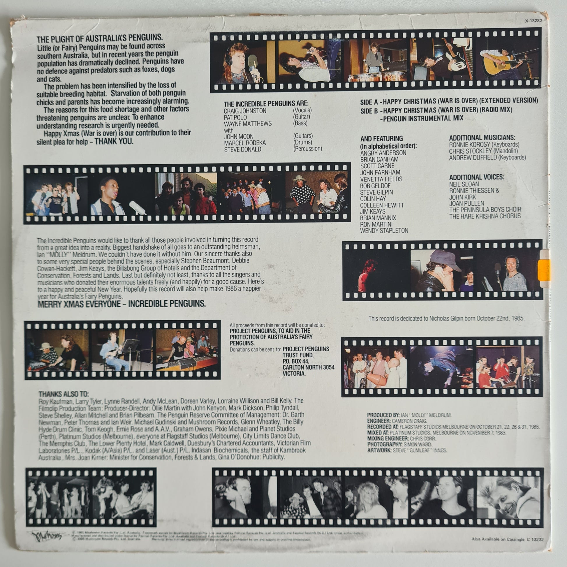 Incredible Penguins (John Farnham, Angry Anderson, etc) – Happy Xmas (War Is Over) - 1985 - Vinyl Record 12" Maxi Single - Sound Hound Records