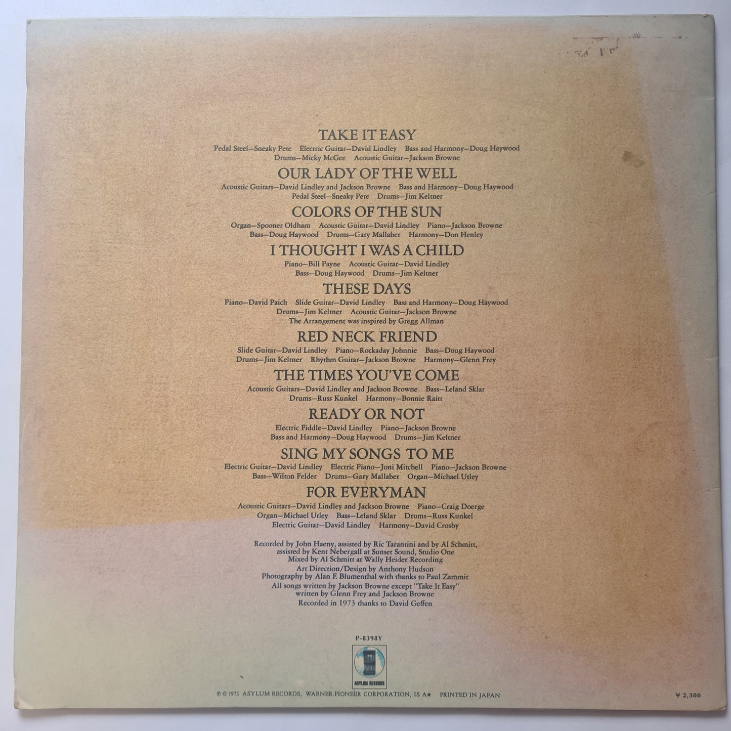 Jackson Browne – For Everyman - 1973 - Vinyl Record LP - Sound Hound Records