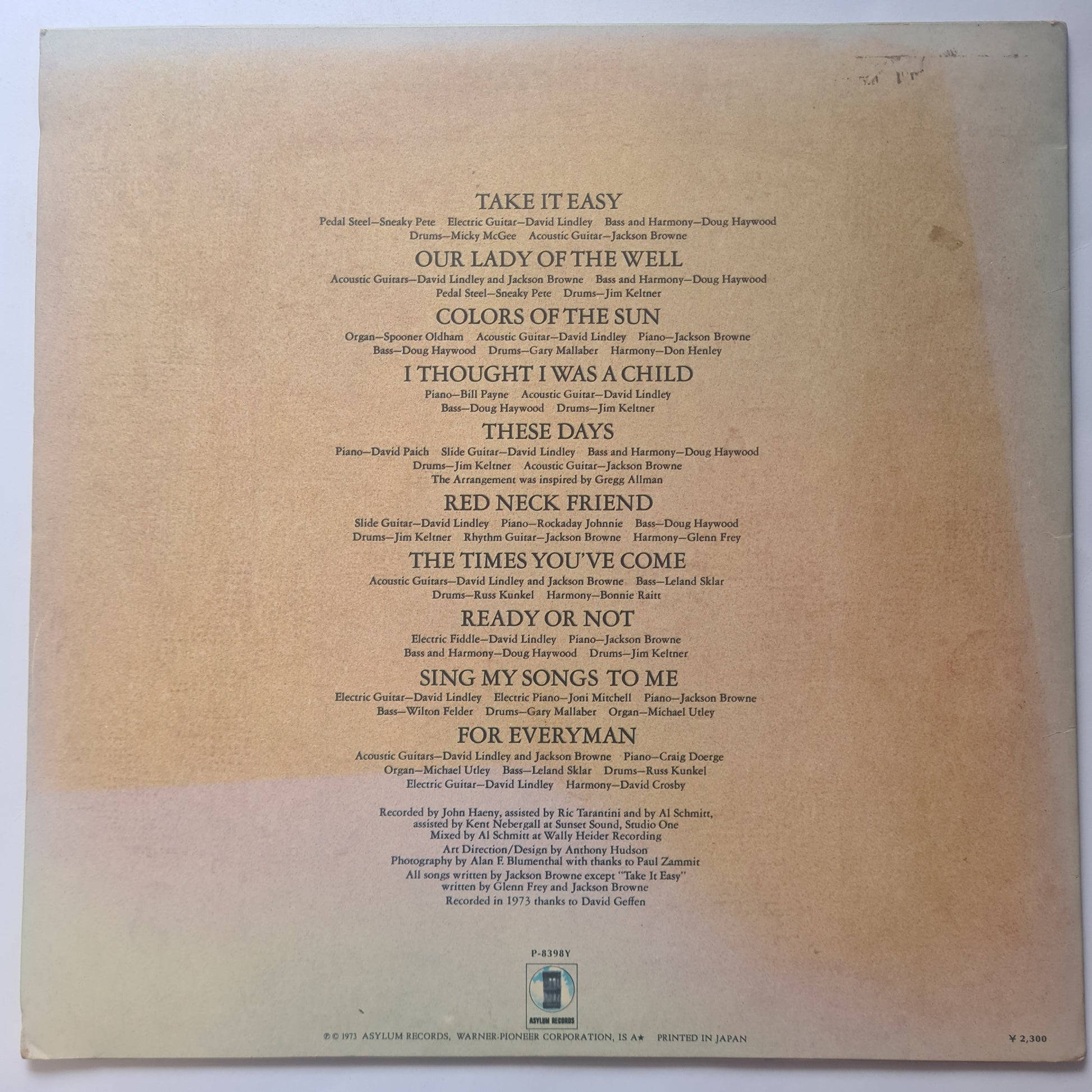 Jackson Browne – For Everyman - 1973 - Vinyl Record LP - Sound Hound Records