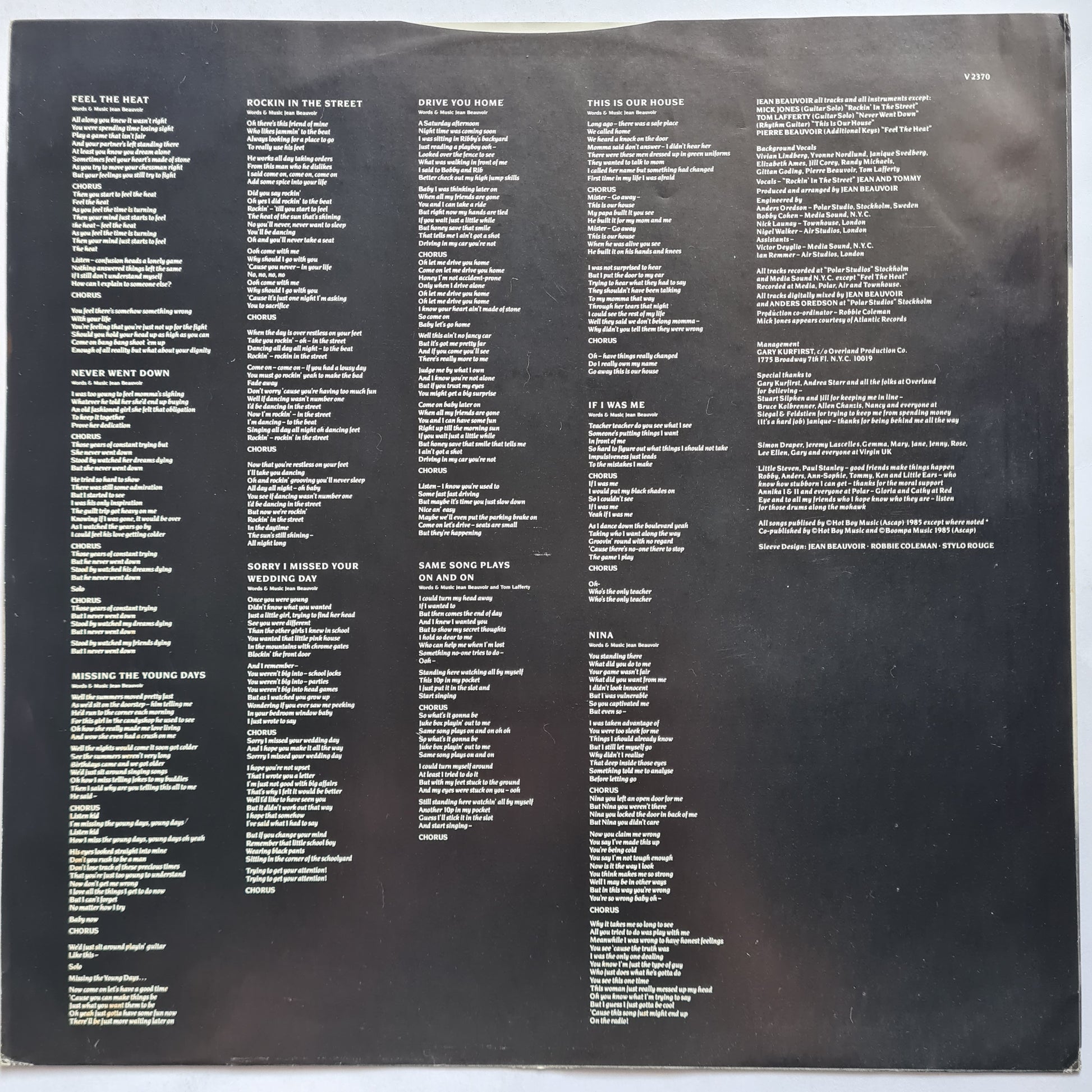 Jean Beauvoir  – Drums Along The Mohawk - 1986 - Vinyl Record LP (KISS related) - Sound Hound Records