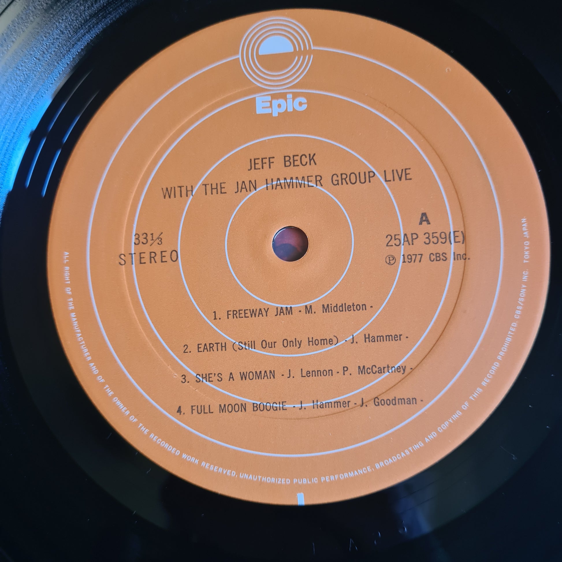 Jeff Beck With The Jan Hammer Group – Live - 1977 (Japanese Pressing) - Vinyl Record LP - Sound Hound Records