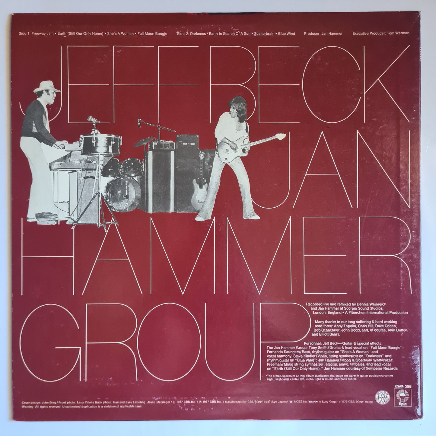 Jeff Beck With The Jan Hammer Group – Live - 1977 (Japanese Pressing) - Vinyl Record LP - Sound Hound Records
