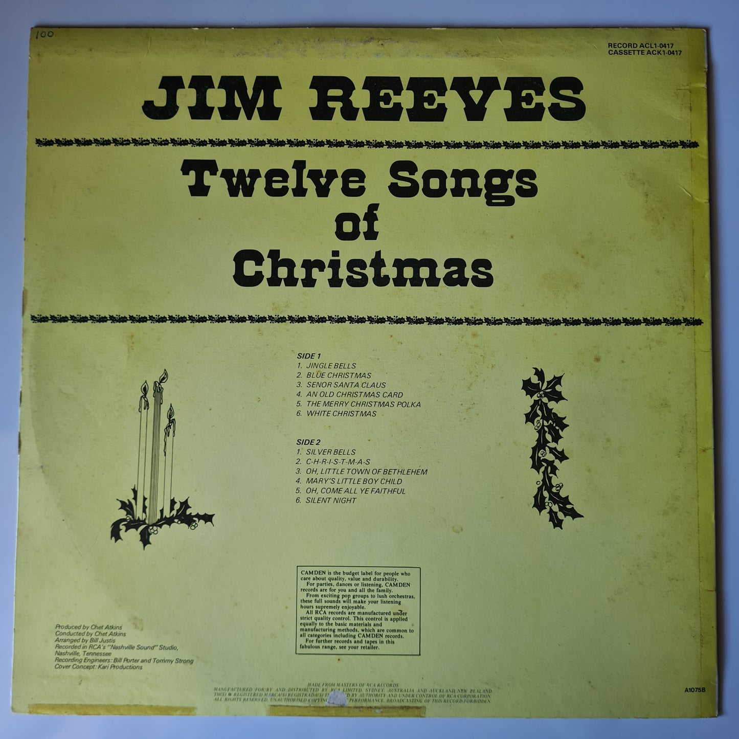 Jim Reeves ‎– Twelve Songs Of Christmas - 1963 (70's New Zealand Pressing) - Vinyl Record LP - Sound Hound Records