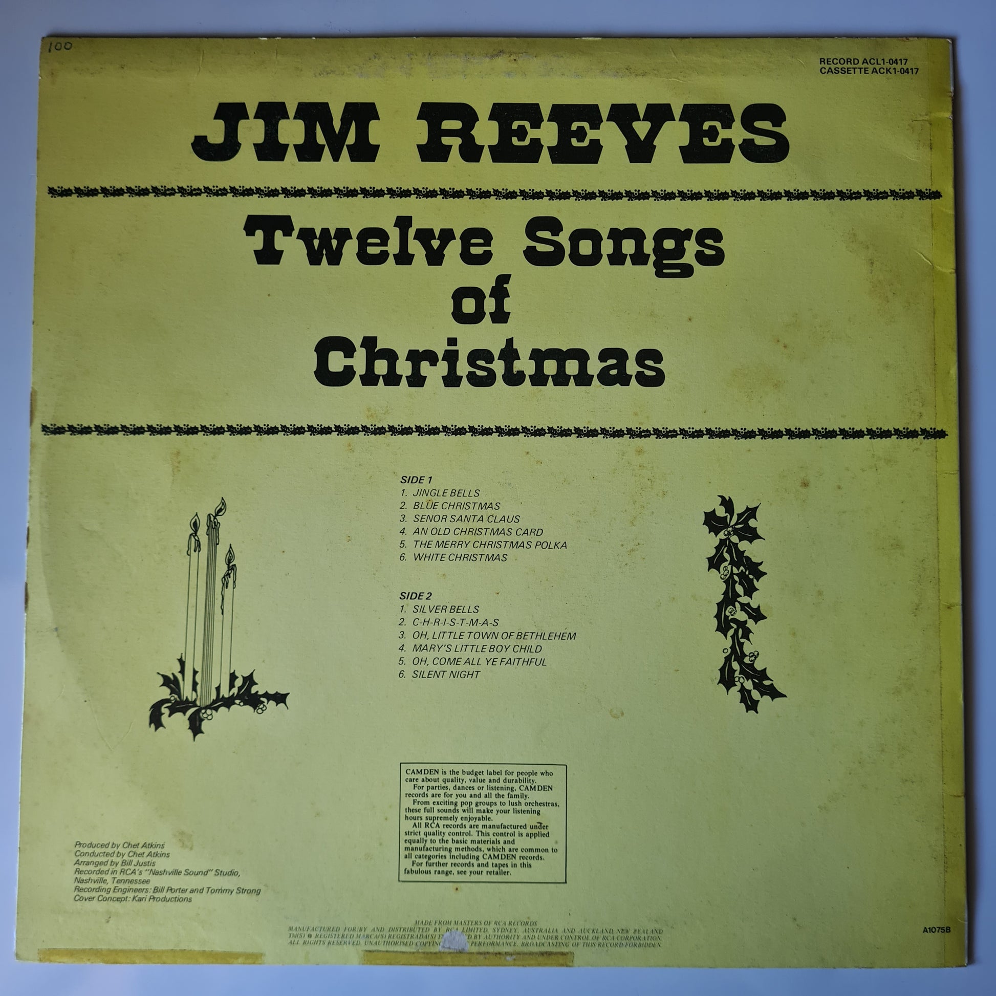 Jim Reeves ‎– Twelve Songs Of Christmas - 1963 (70's New Zealand Pressing) - Vinyl Record LP - Sound Hound Records