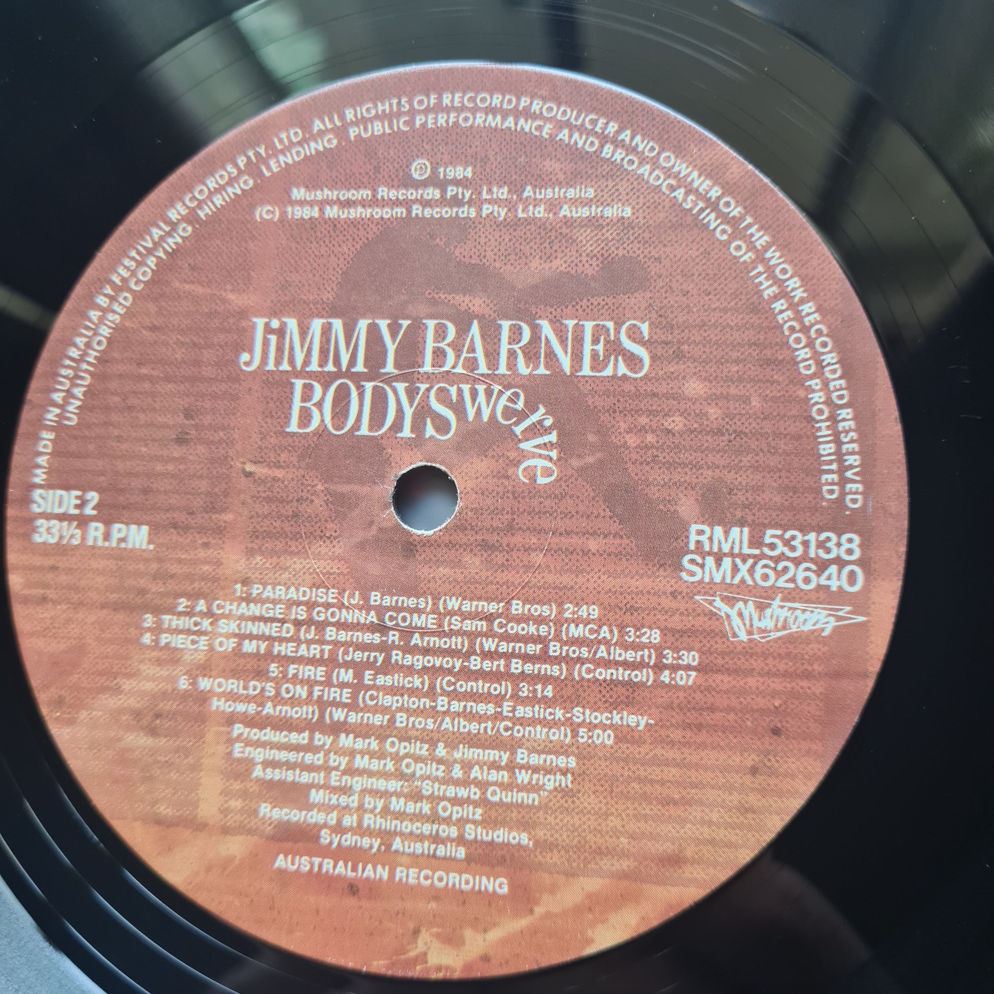 Jimmy Barnes (Cold Chisel) – Bodyswerve - 1984 - Vinyl Record LP - Sound Hound Records