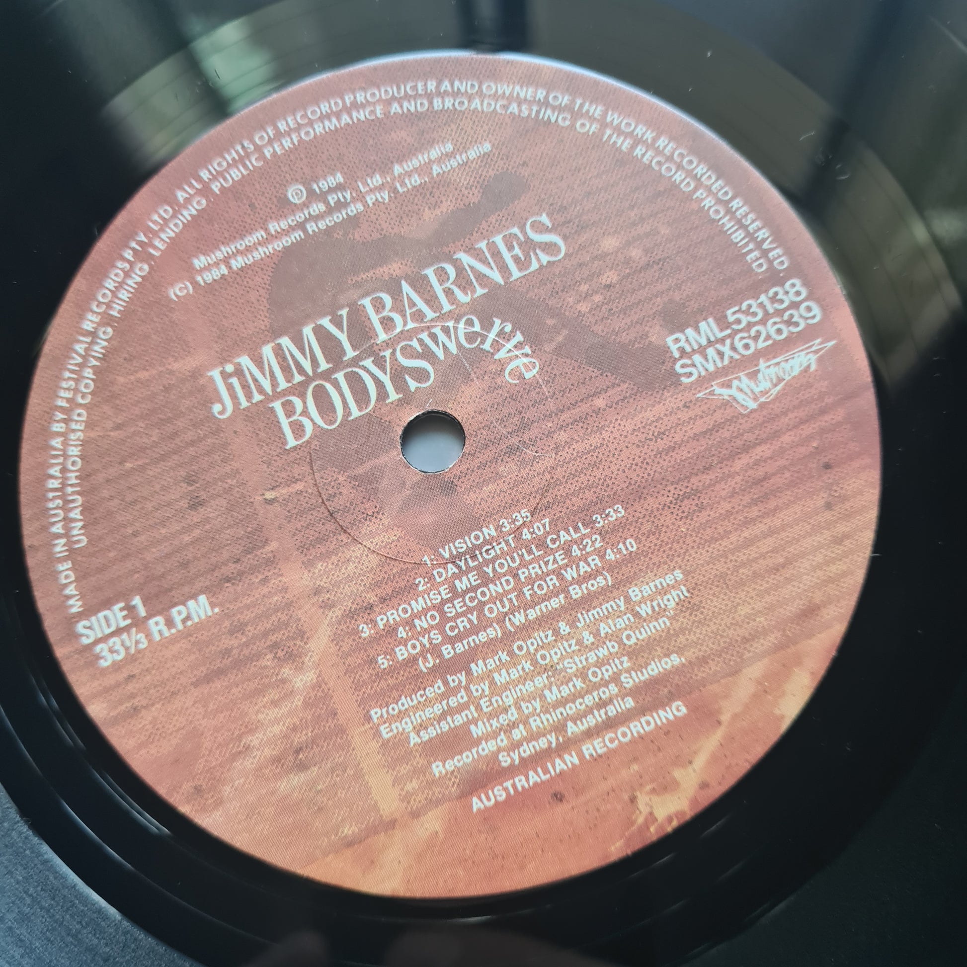 Jimmy Barnes (Cold Chisel) – Bodyswerve - 1984 - Vinyl Record LP - Sound Hound Records