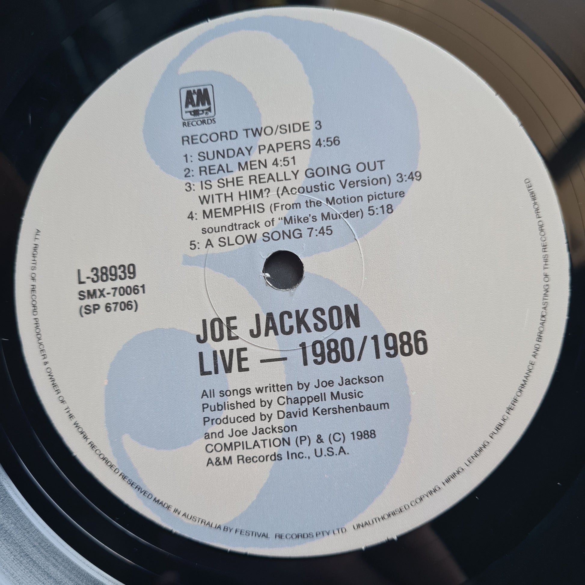 Joe Jackson – Live 1980/86 - 1988 - Vinyl Record 2LP - Sound Hound Records