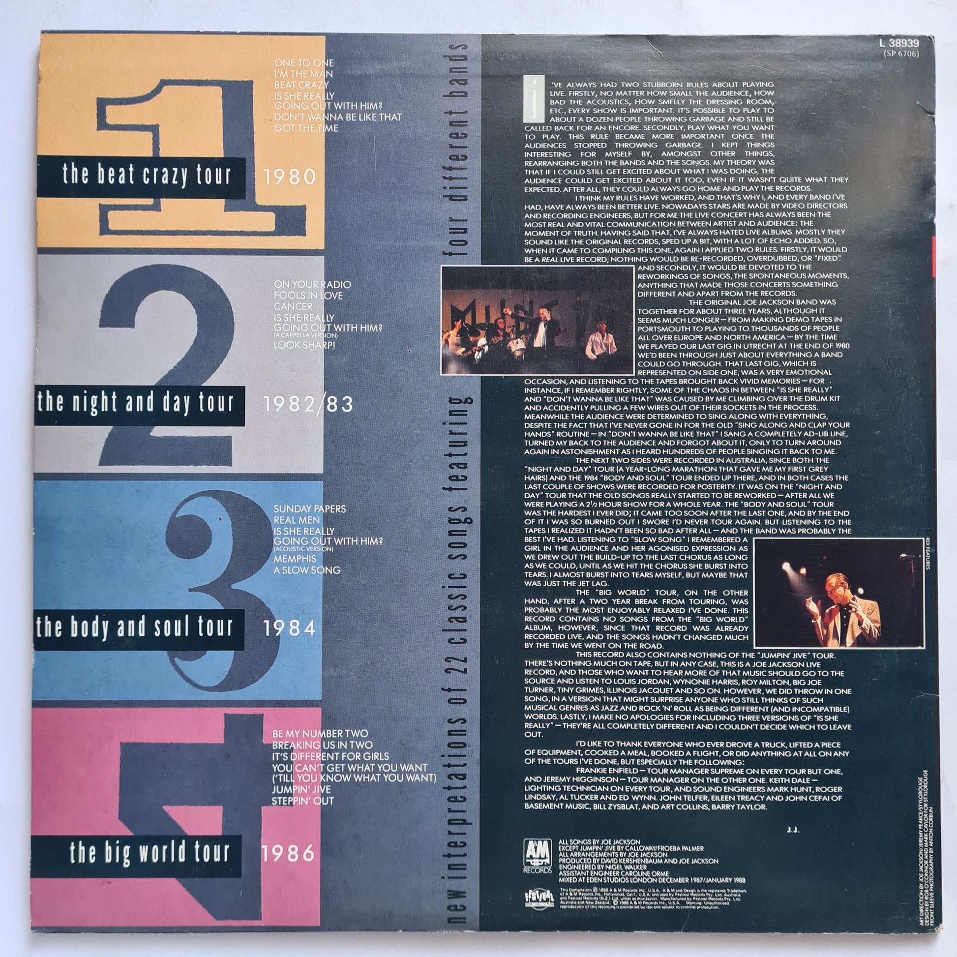 Joe Jackson – Live 1980/86 - 1988 - Vinyl Record 2LP - Sound Hound Records