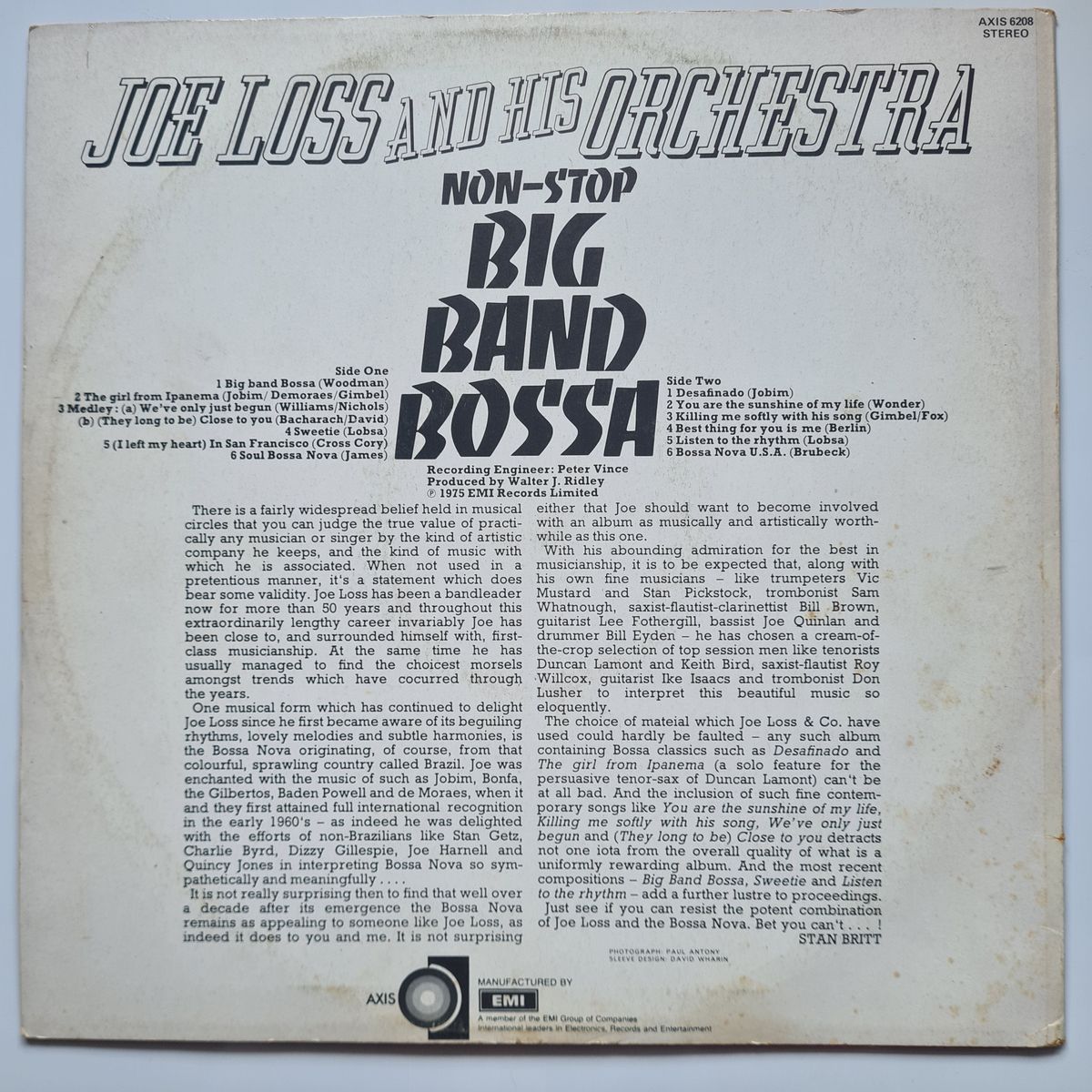 Joe Loss And His Orchestra – Non-Stop Big Band Bossa - 1975 - Vinyl Record LP