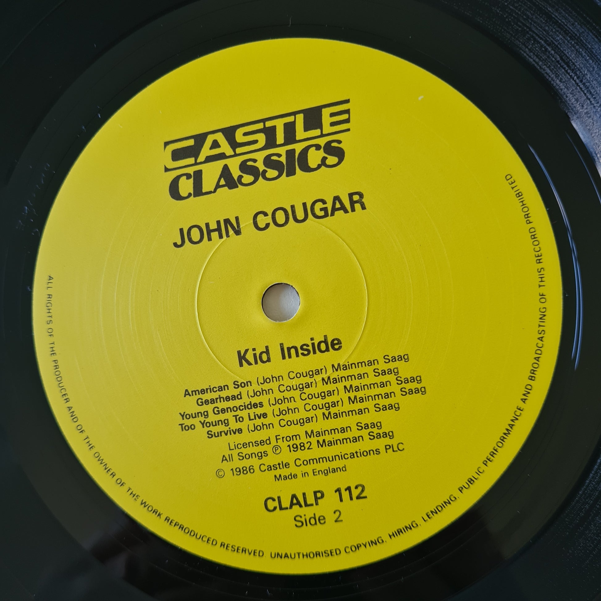 John Cougar – The Kid Inside (The Lost Album) - 1982 (1986 UK Pressing) - Vinyl Record LP - Sound Hound Records