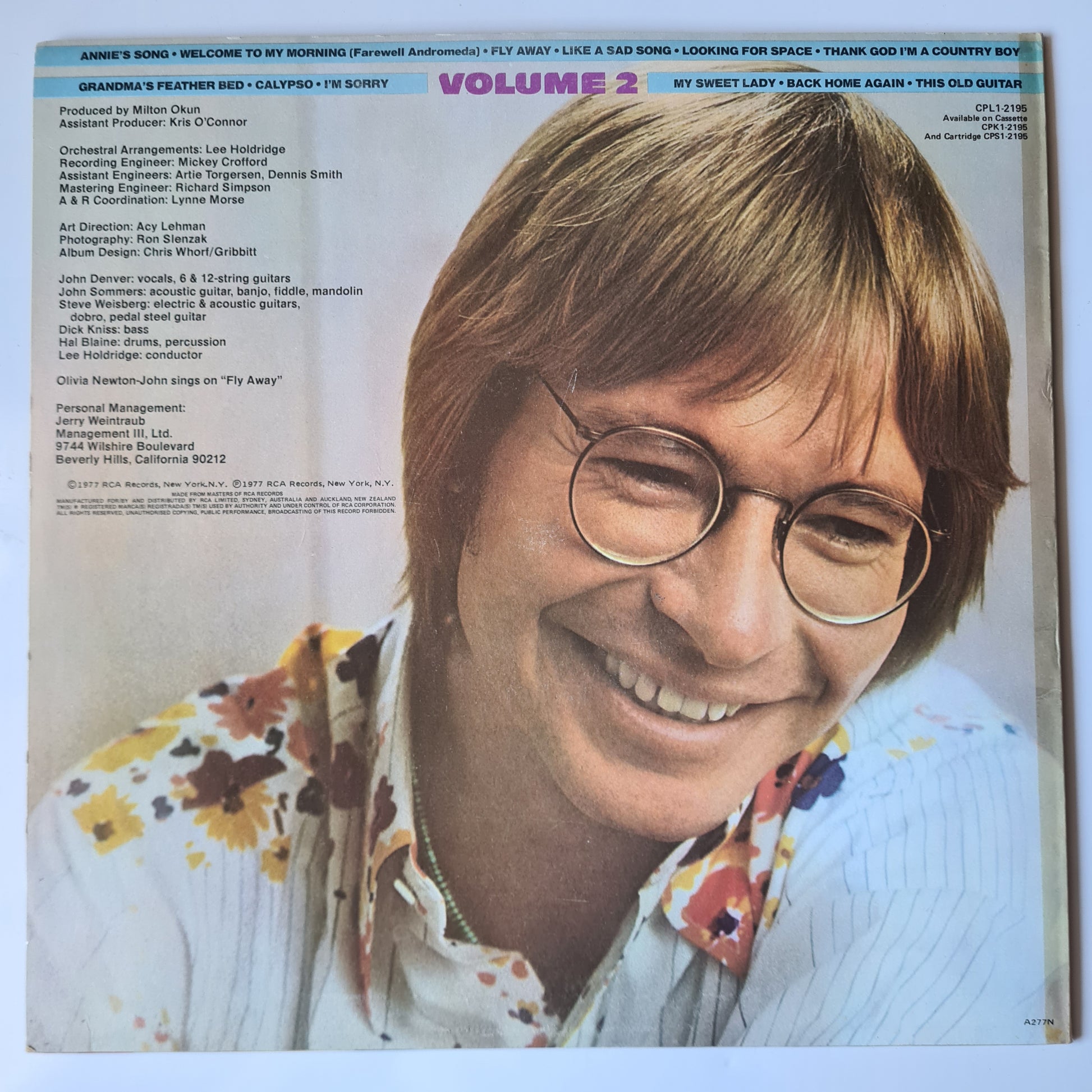 John Denver – John Denver's Greatest Hits, Volume 2 - 1977 - Vinyl Record LP - Sound Hound Records