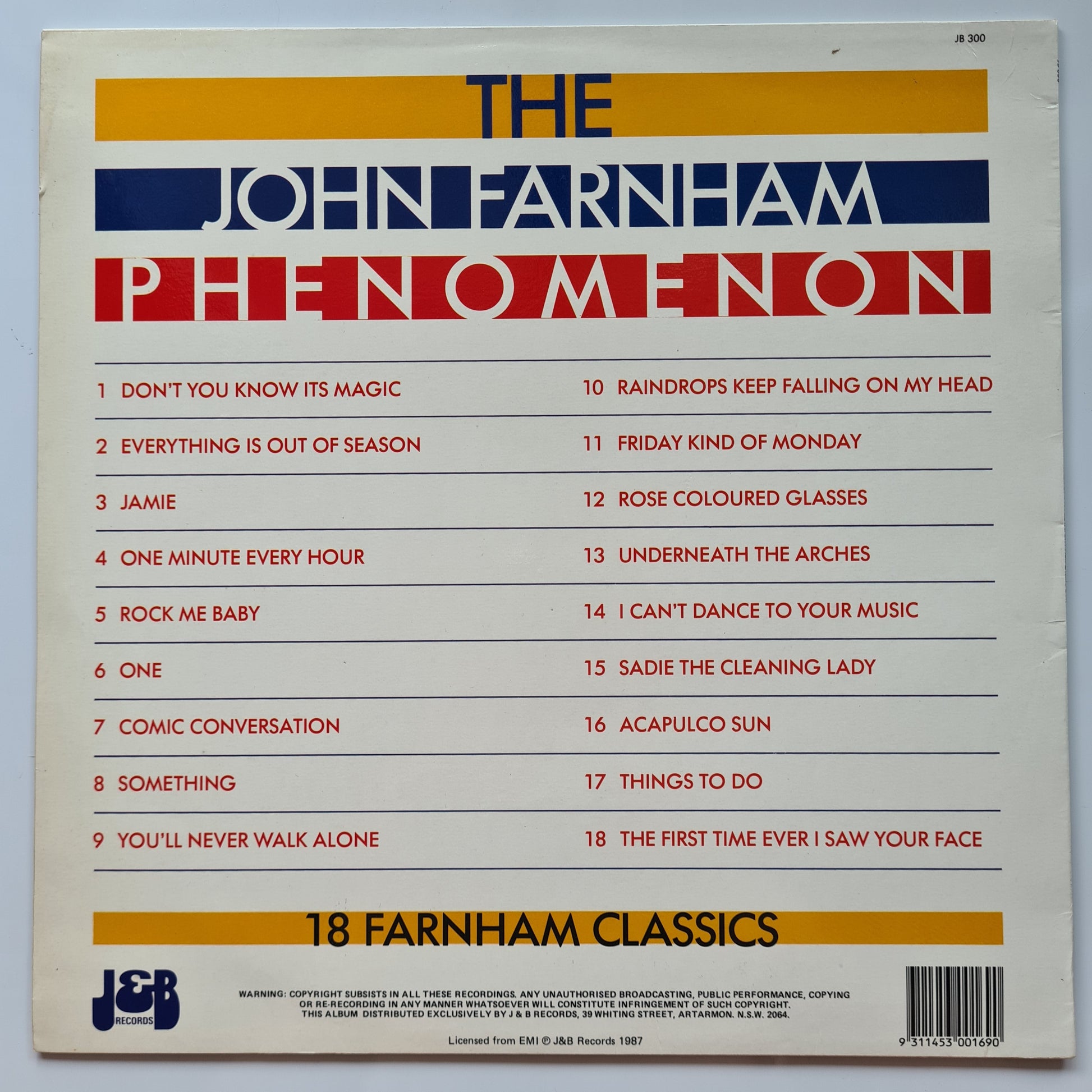 John Farnham – The John Farnham Phenomenon (18 Farnham Classics) - 1987 - Vinyl Record LP - Sound Hound Records