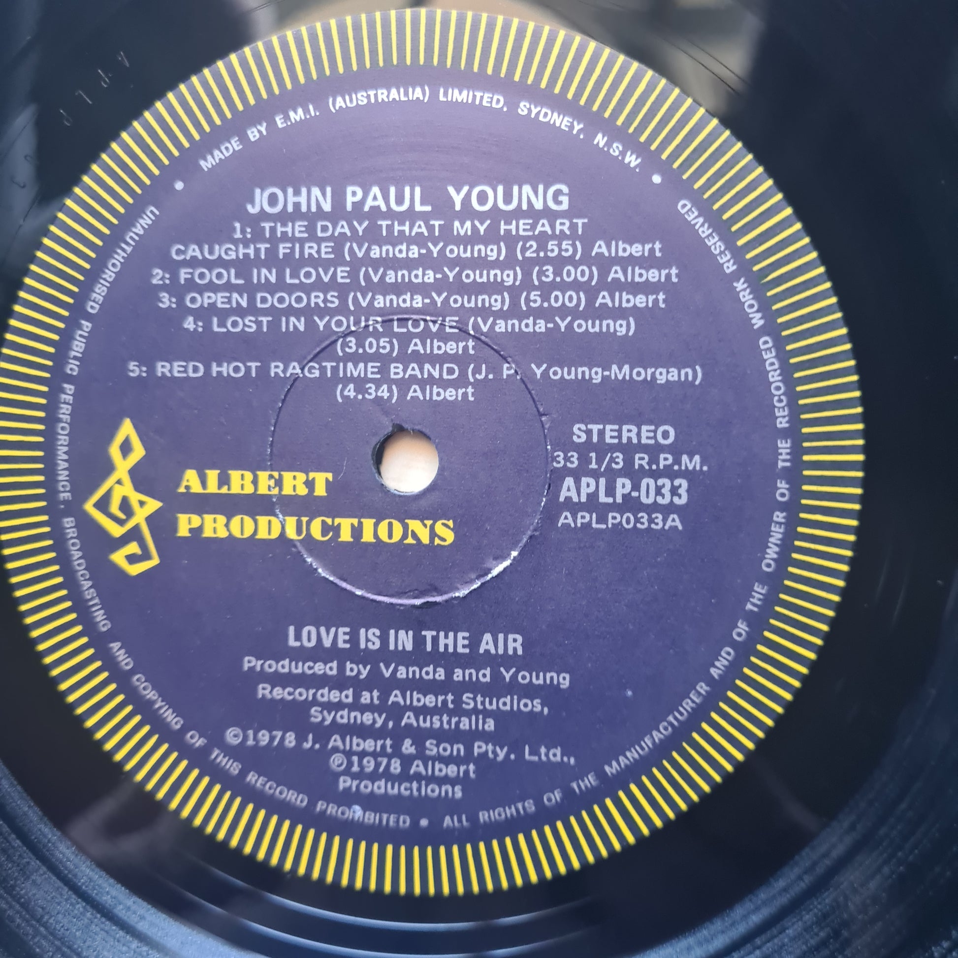 John Paul Young – Love Is In The Air - 1978 - Vinyl Record LP - Sound Hound Records