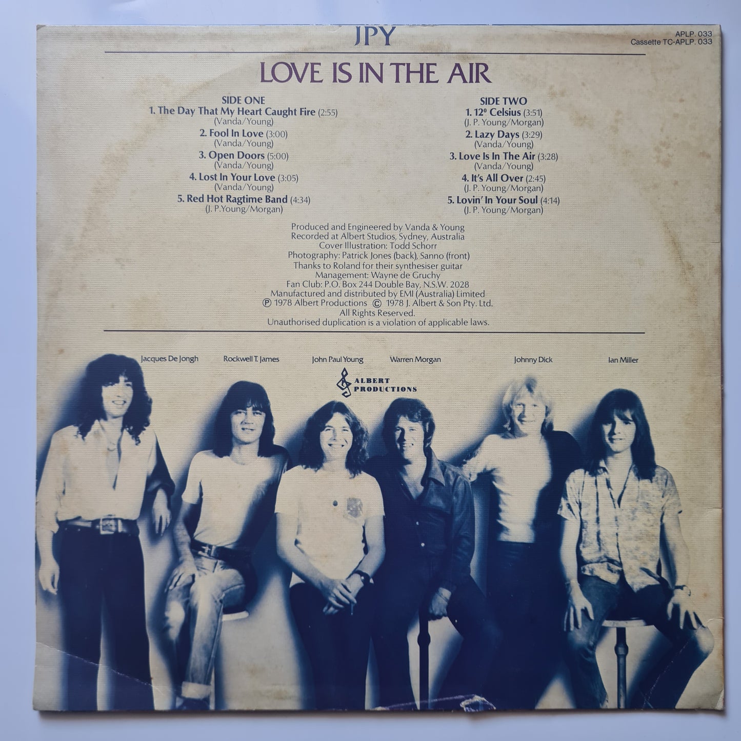 John Paul Young – Love Is In The Air - 1978 - Vinyl Record LP - Sound Hound Records