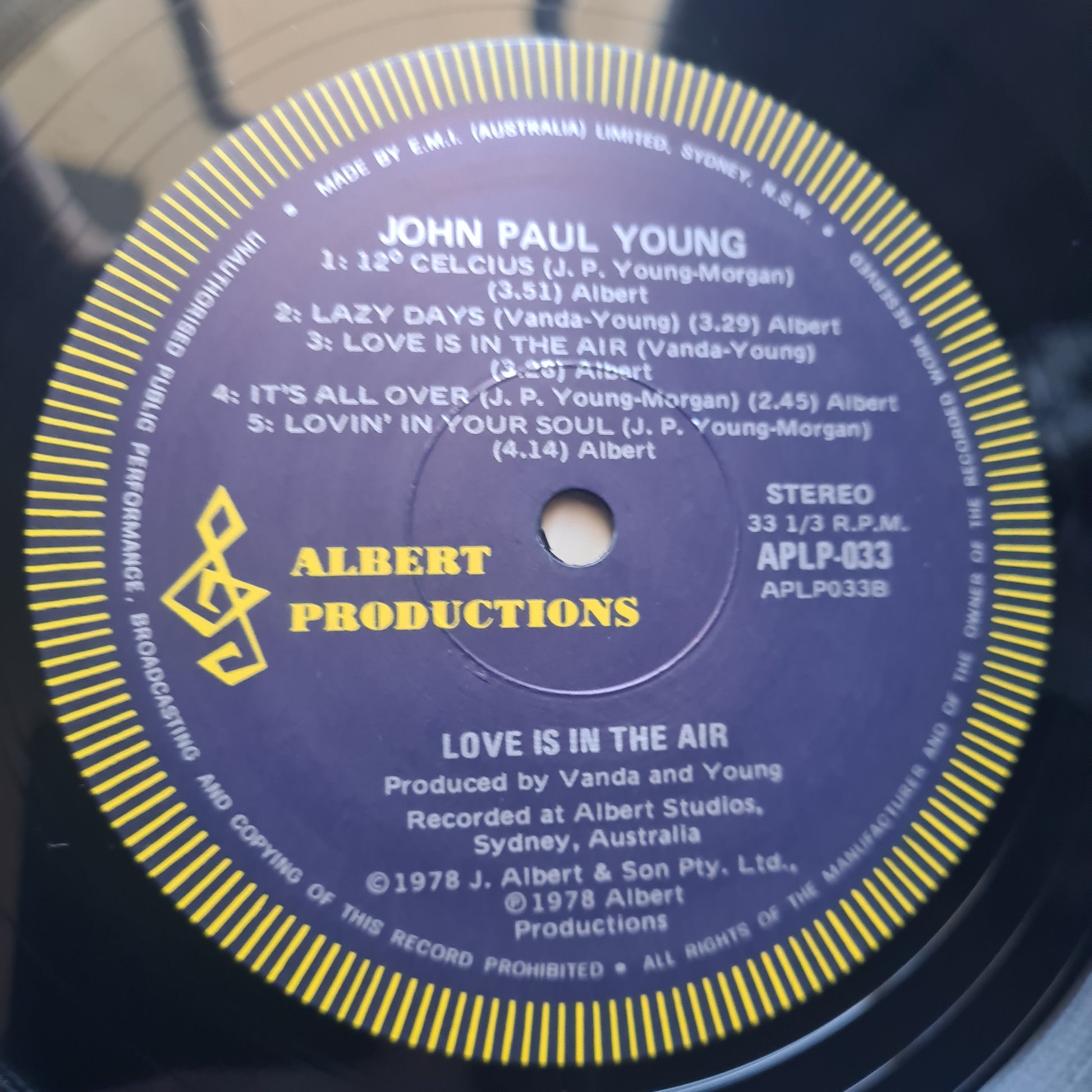 John Paul Young – Love Is In The Air - 1978 - Vinyl Record LP - Sound Hound Records
