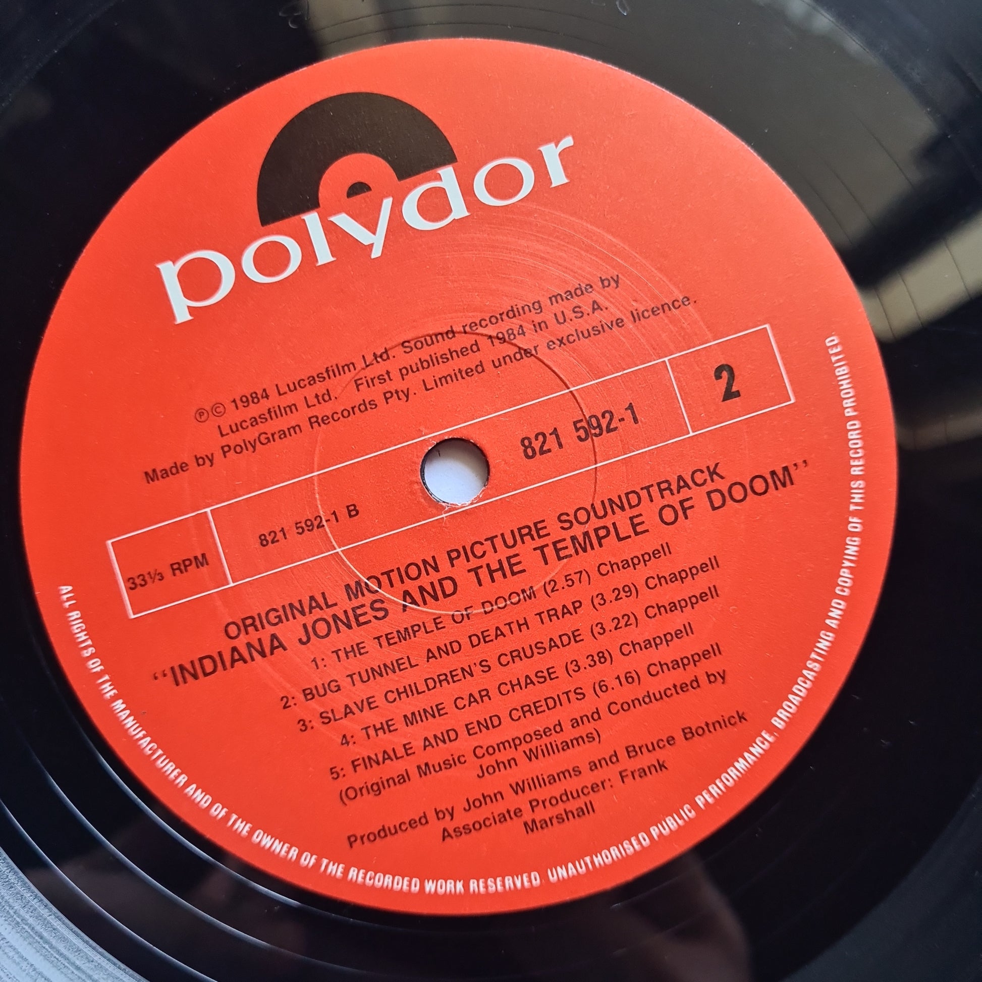 John Williams – Indiana Jones And The Temple Of Doom (The Original Motion Picture Soundtrack)- 1984 - Vinyl Record LP - Sound Hound Records