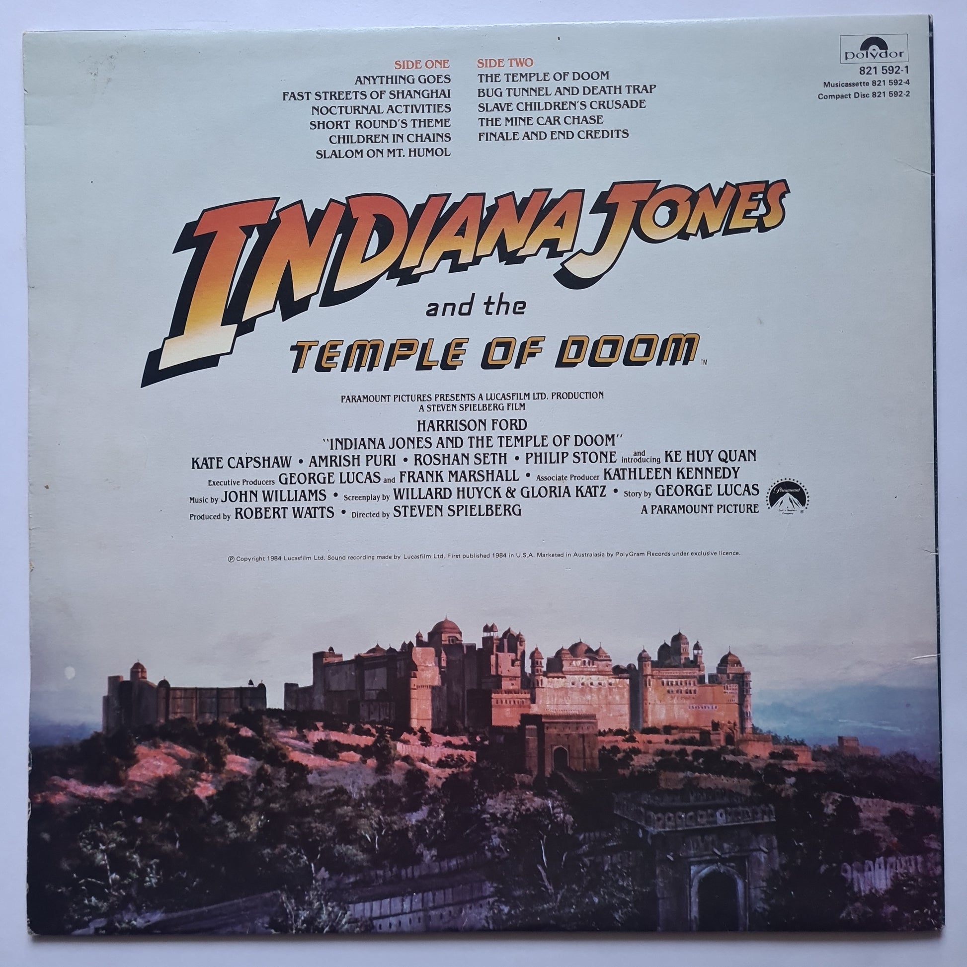 John Williams – Indiana Jones And The Temple Of Doom (The Original Motion Picture Soundtrack)- 1984 - Vinyl Record LP - Sound Hound Records