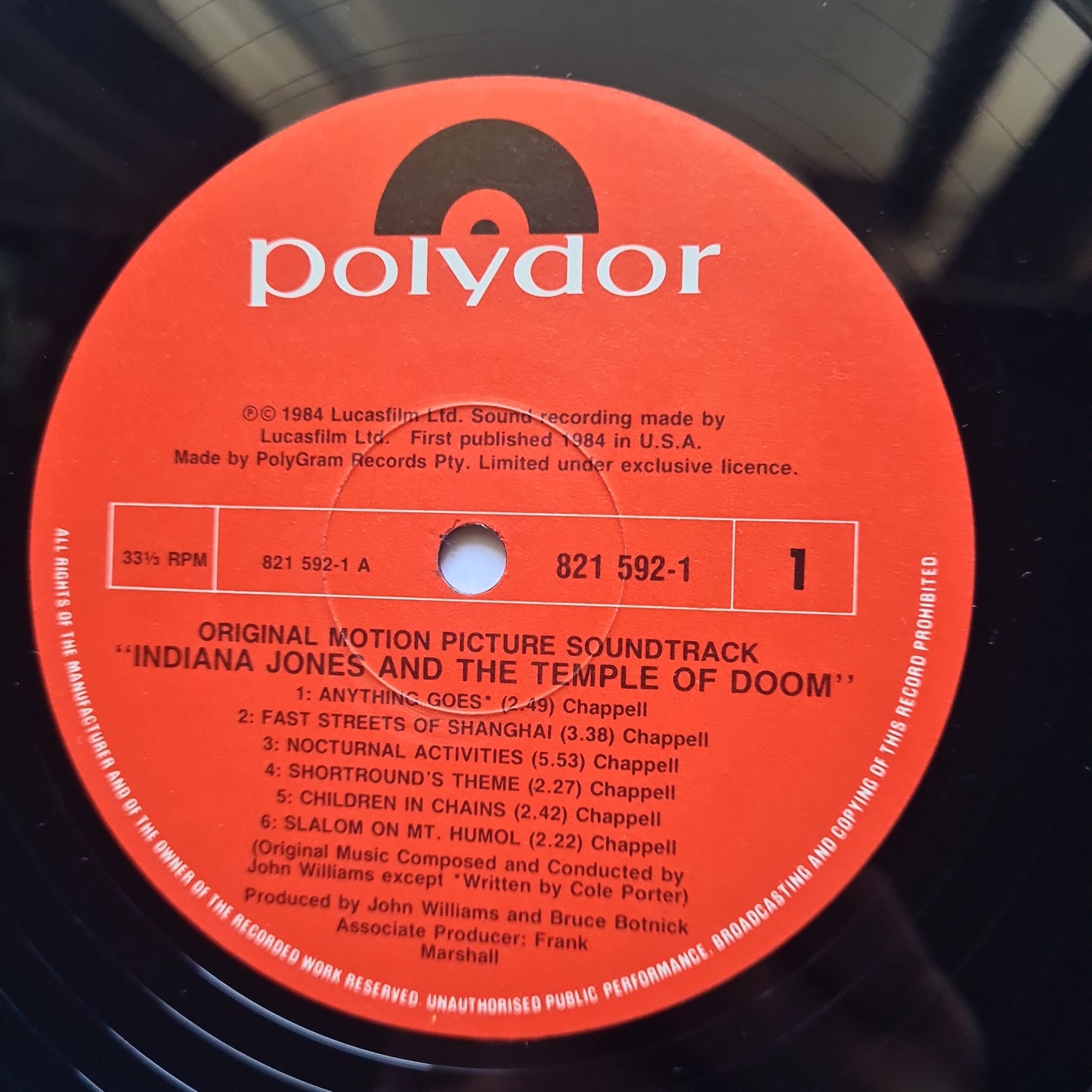 John Williams – Indiana Jones And The Temple Of Doom (The Original Motion Picture Soundtrack)- 1984 - Vinyl Record LP - Sound Hound Records