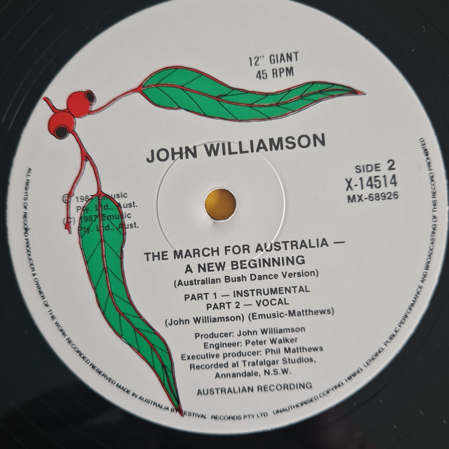 John Williamson – The March For Australia A New Beginning - 1987 - Vinyl Record 12" Maxi Single - Sound Hound Records